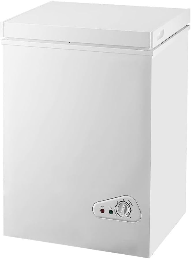 3.5 Cu.Ft Compact Chest Freezer - Energy Efficient Deep Freezer with Adjustable Clear Bins & Manual Temperature Control, White - Perfect for Home, Garage, or Basement Food Storage