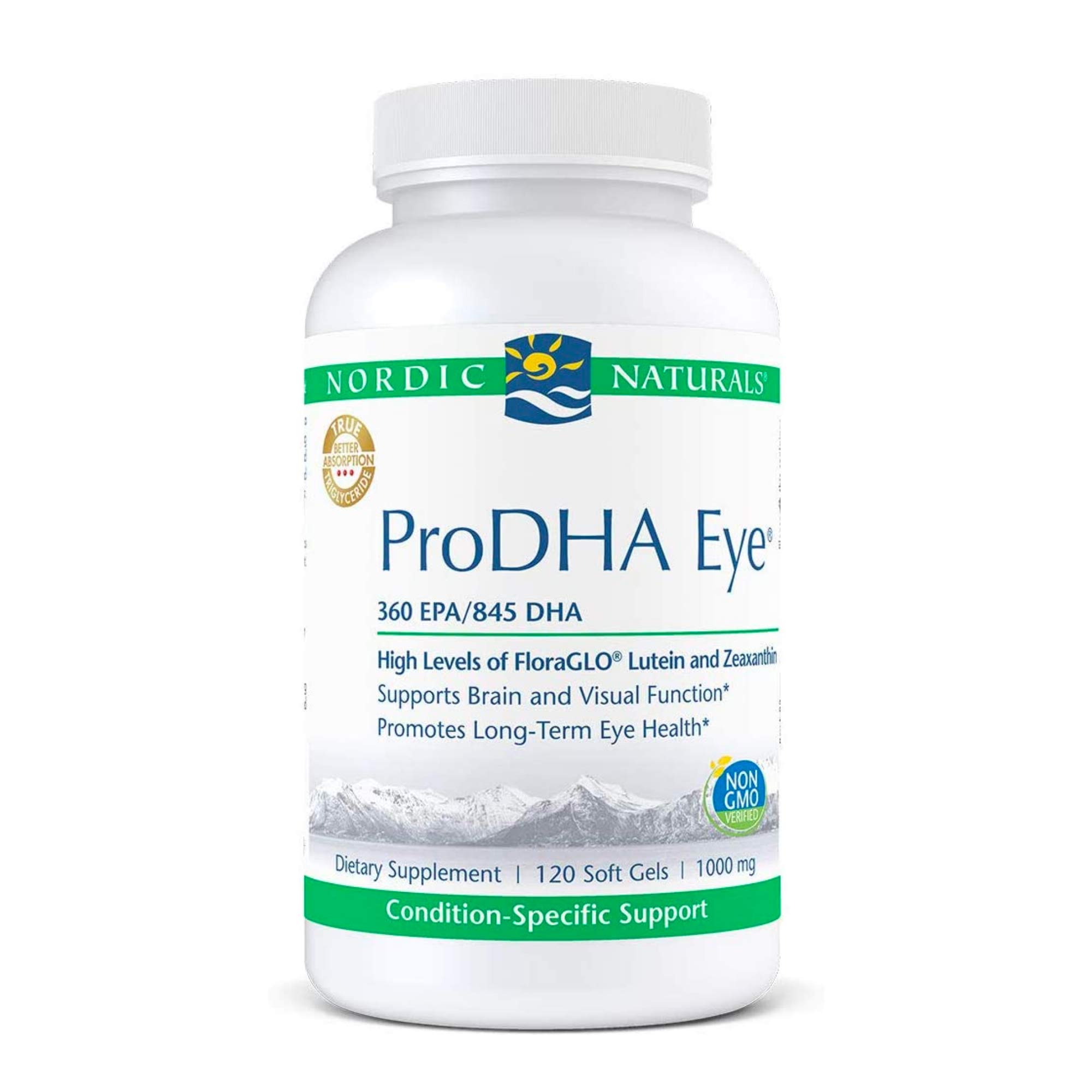 Nordic Naturals ProDHA Eye - Premium Fish Oil Supplement with 360mg EPA & 845mg DHA, Enhanced with 20mg FloraGLO Lutein & 4mg Zeaxanthin for Brain & Eye Health Support - 120 Softgels for Daily Vision & Cognitive Wellness