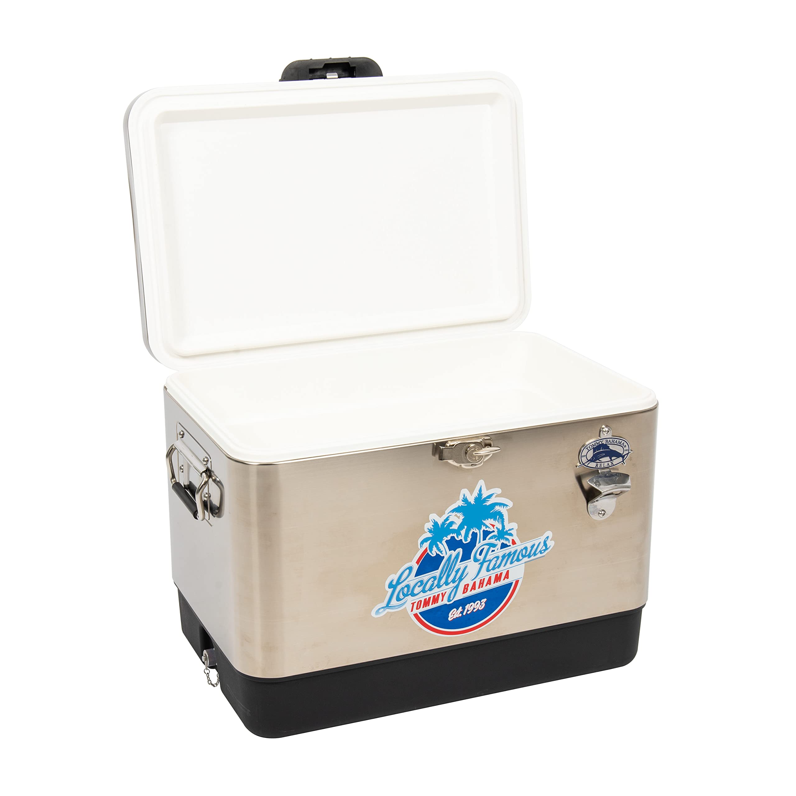 Tommy Bahama 54 Quart Stainless Steel Cooler with Bottle Opener - Portable Ice Chest for Beach, Camping, Tailgating & Outdoor Adventures