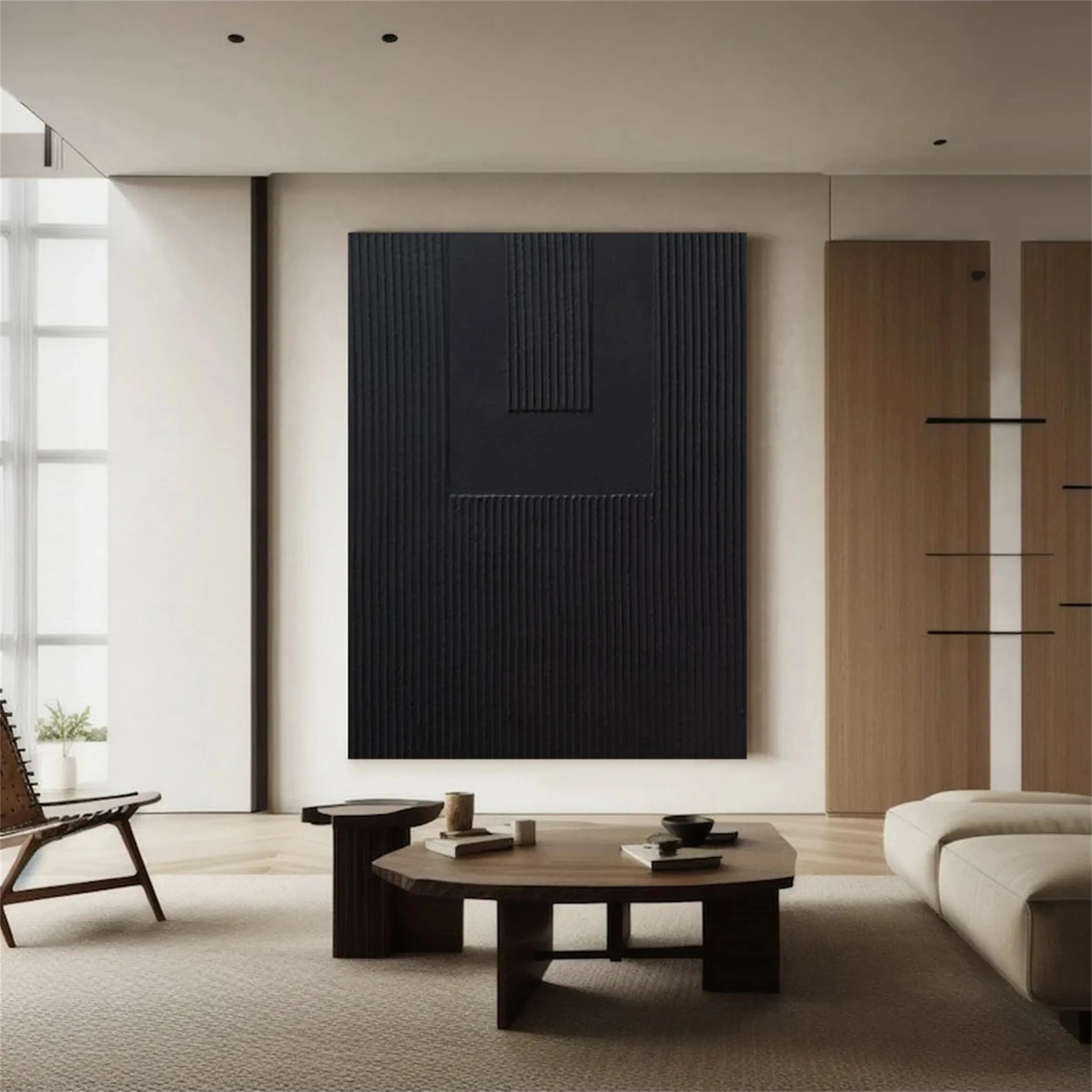 Black Minimalist Textured Painting Canvas #MZ090 - Modern Abstract Wall Art for Living Room, Bedroom & Office Decor