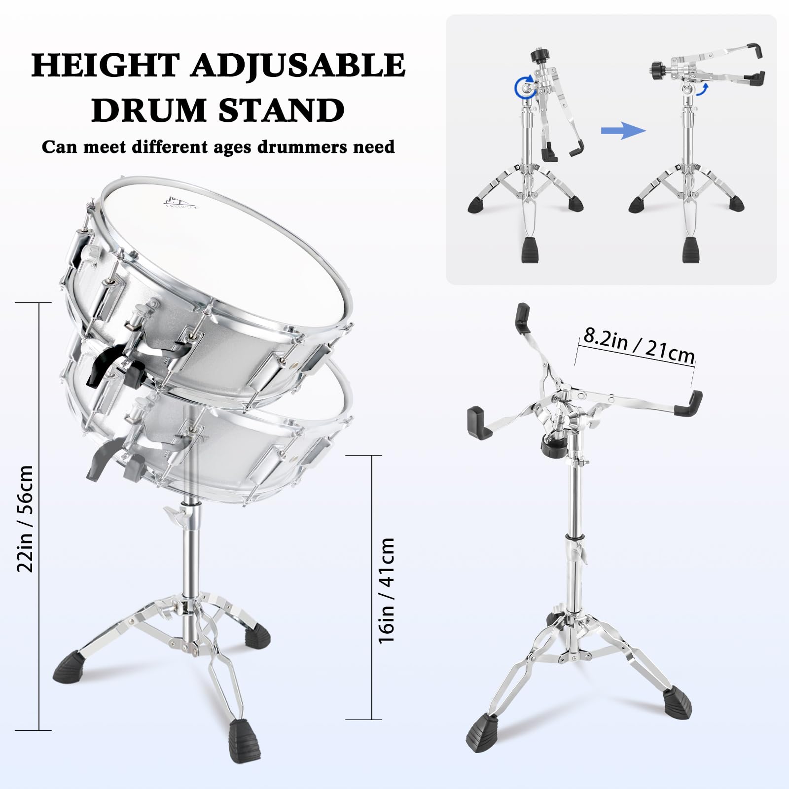EASTROCK 14x5.5 Inch Snare Drum Set for Beginners - Includes Gig Bag, Drumsticks, Stand & Keys - Coated White Drum Head - Perfect for School Band, Practice & Live Performances