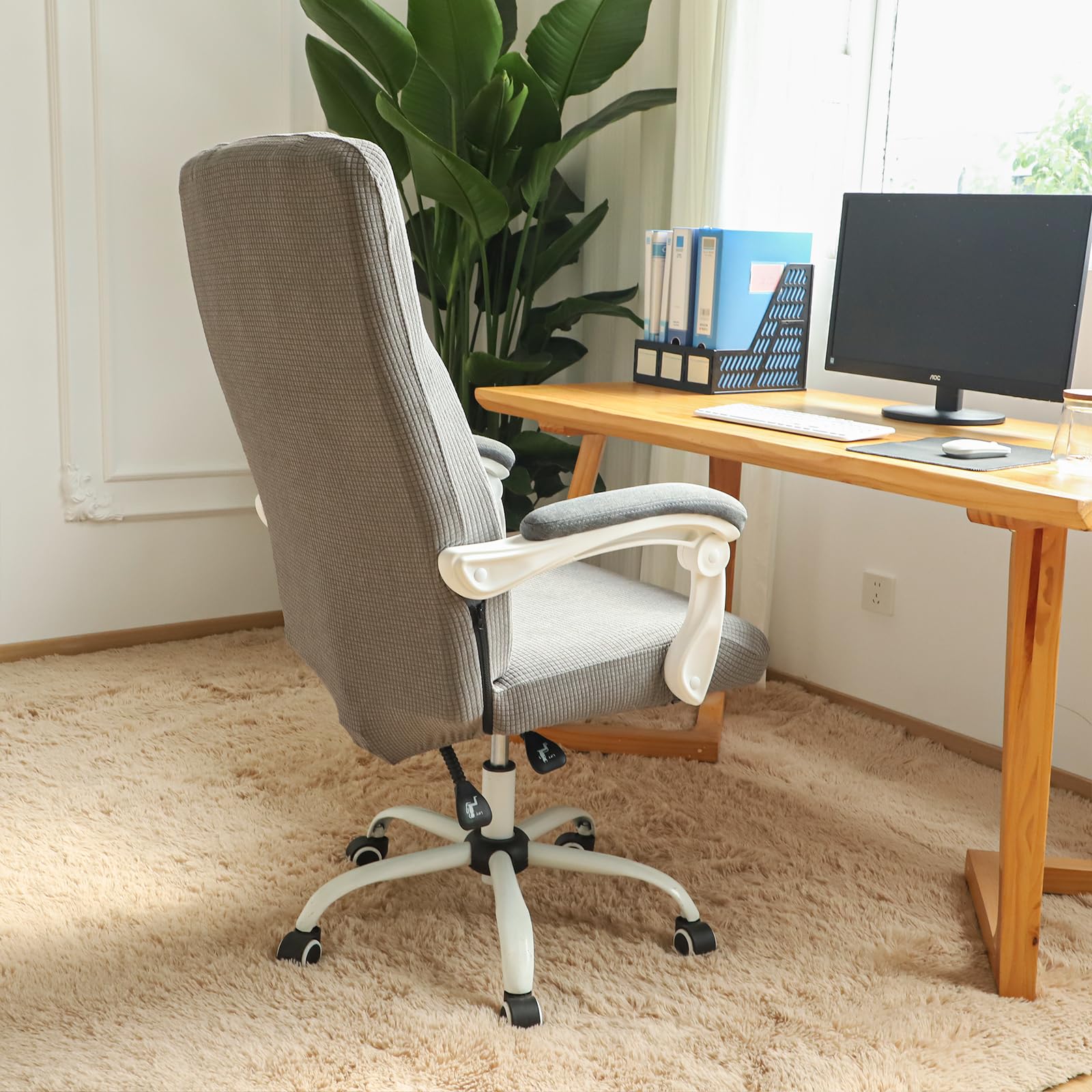 FORCHEER Stretchable XL Office Chair Cover - Big & Tall Computer Chair Protector, Light Grey (Medium) - Perfect for Home Office, Gaming & Conference Rooms