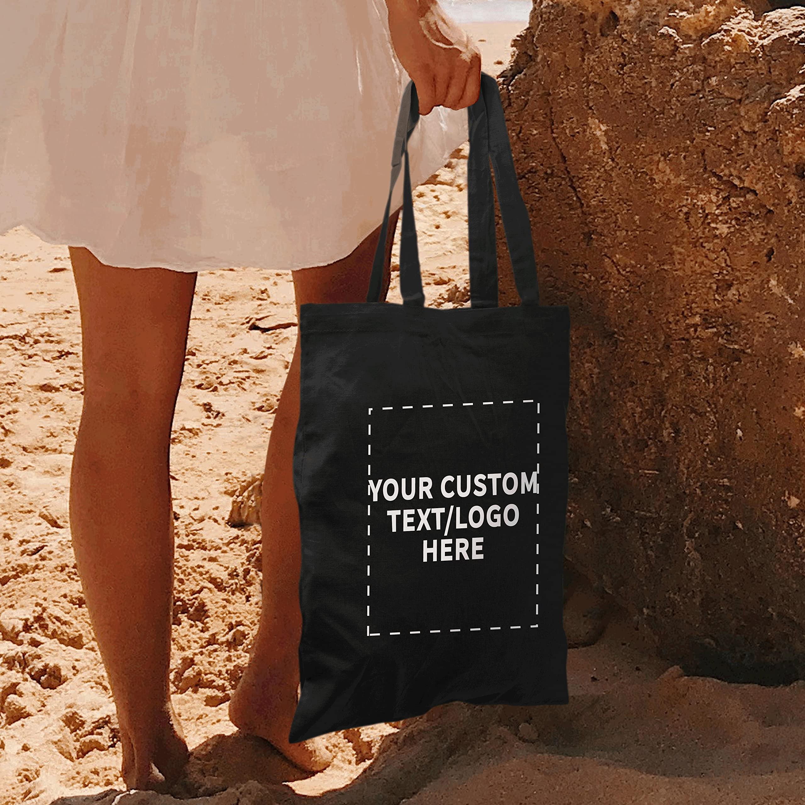 Custom Cotton Canvas Tote Bags Bulk Pack - 100 Reusable Eco-Friendly Shopping Bags for Grocery, Beach, Picnic & Wedding Favors - Personalized Promotional Gift Bags for Business Events & Retail Stores