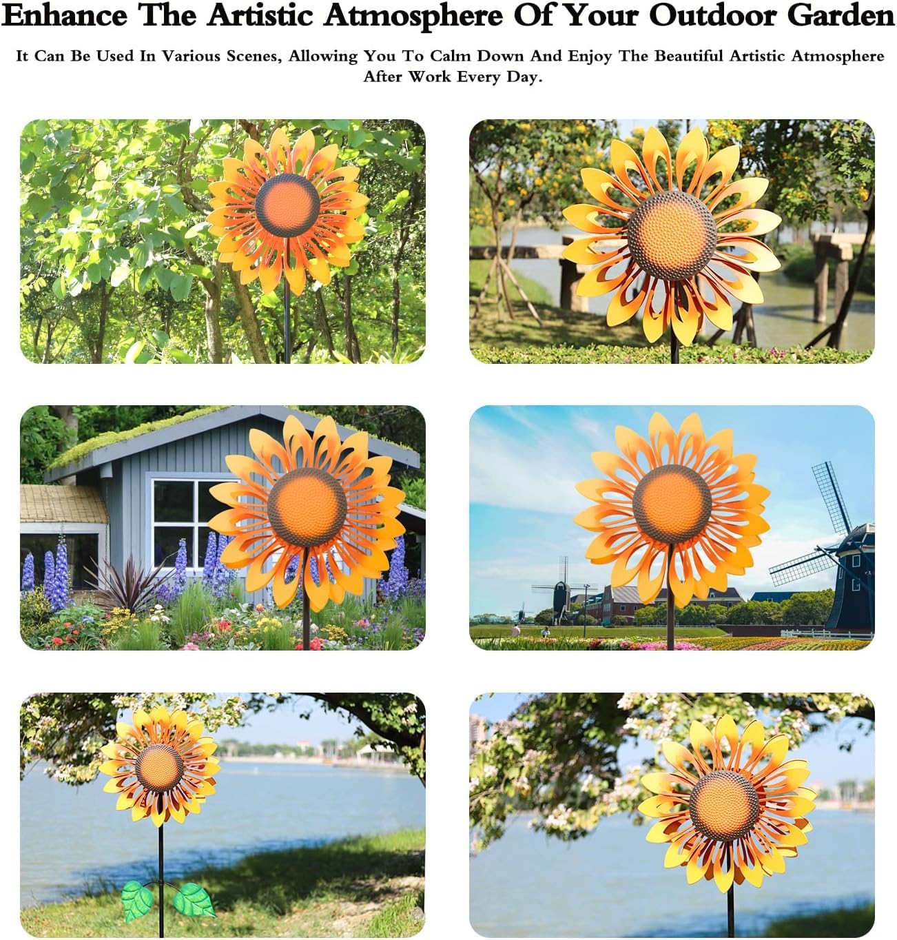 84 Inch Large Metal Wind Spinner for Yard and Garden - Double Sided Sunflower Outdoor Wind Sculpture - Perfect Birthday Gift for Women - Great for Patio, Lawn Decoration & Relaxing Garden Atmosphere