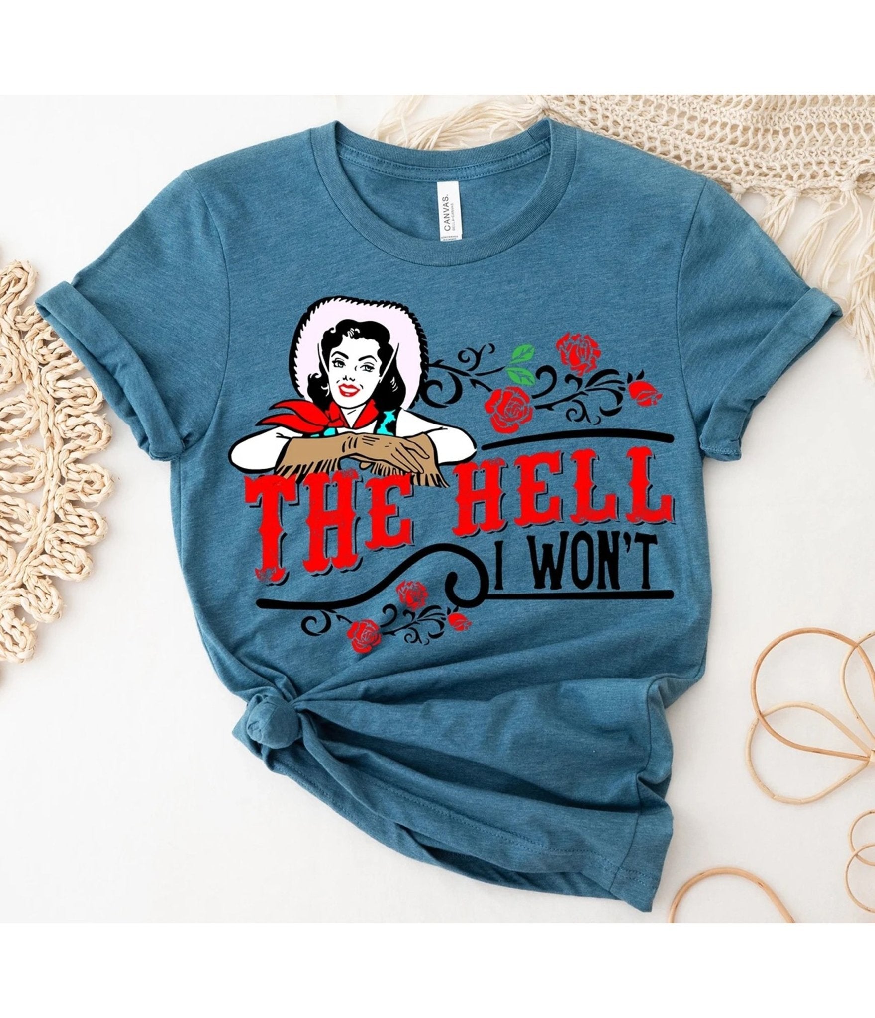 Western Unisex Graphic Tee - 'The Hell I Won't' Funny Cowboy Shirt for Men & Women | Perfect for Rodeos, Country Concerts & Western Parties