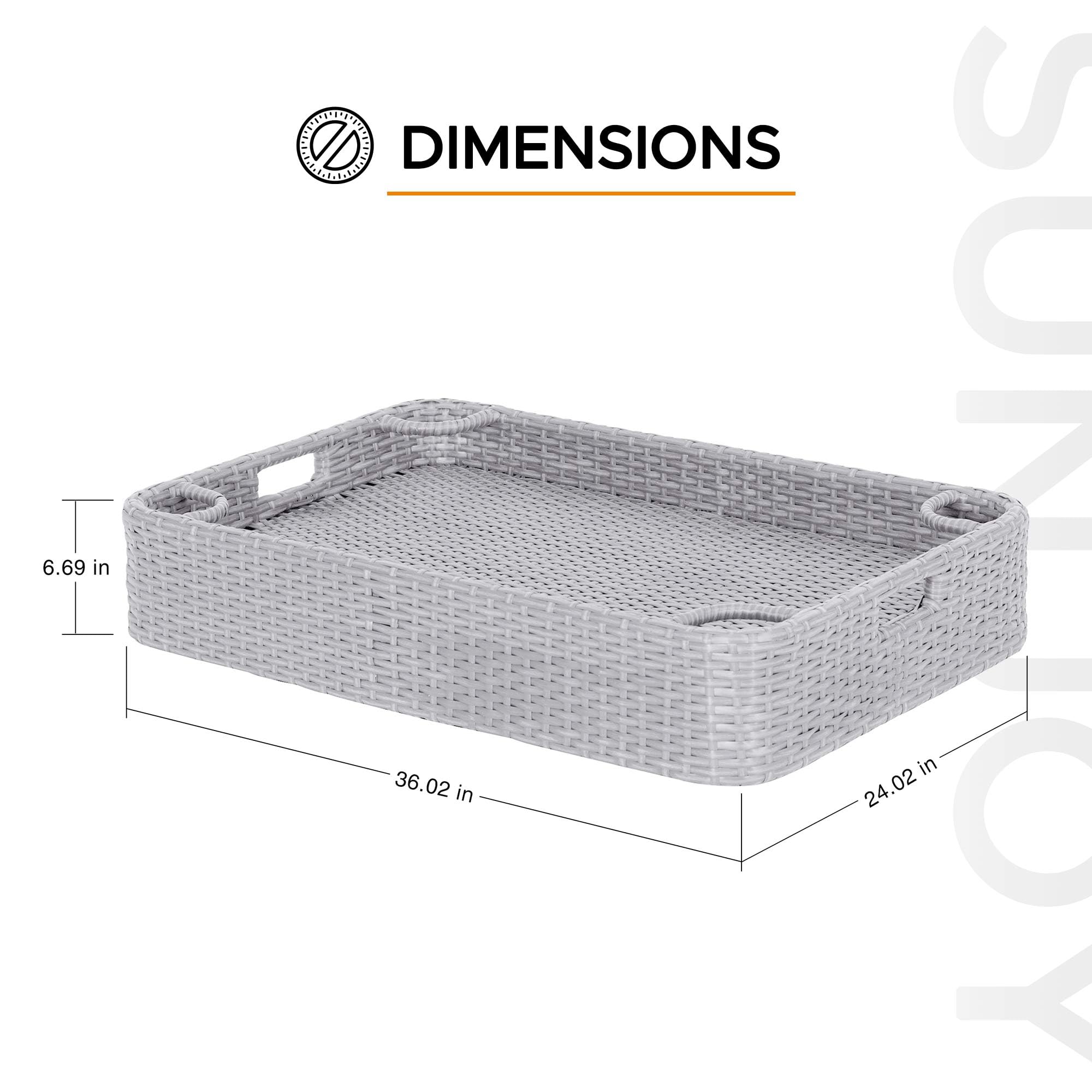 Sunjoy 36x24 Inch Wicker Floating Pool Tray with Aluminum Frame - Waterproof Floating Serving Tray for Drinks, Snacks & Essentials - Fits Most Swimming Pools - Perfect for Pool Parties, Relaxation & Summer Fun - Grey