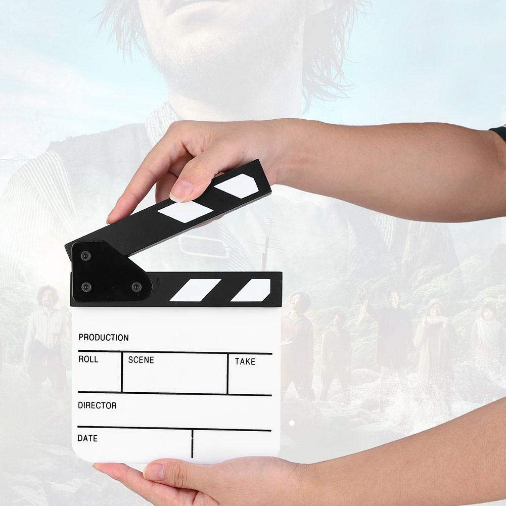 Professional Mini Acrylic Waterproof Clapperboard - Film Director Slate Board for Movie Making, TV Production & YouTube Videos | Includes Marker Pen | Perfect for Film Sets, Advertising Shoots, Cosplay & Home Decoration (Black Frame + White Writing Surface)