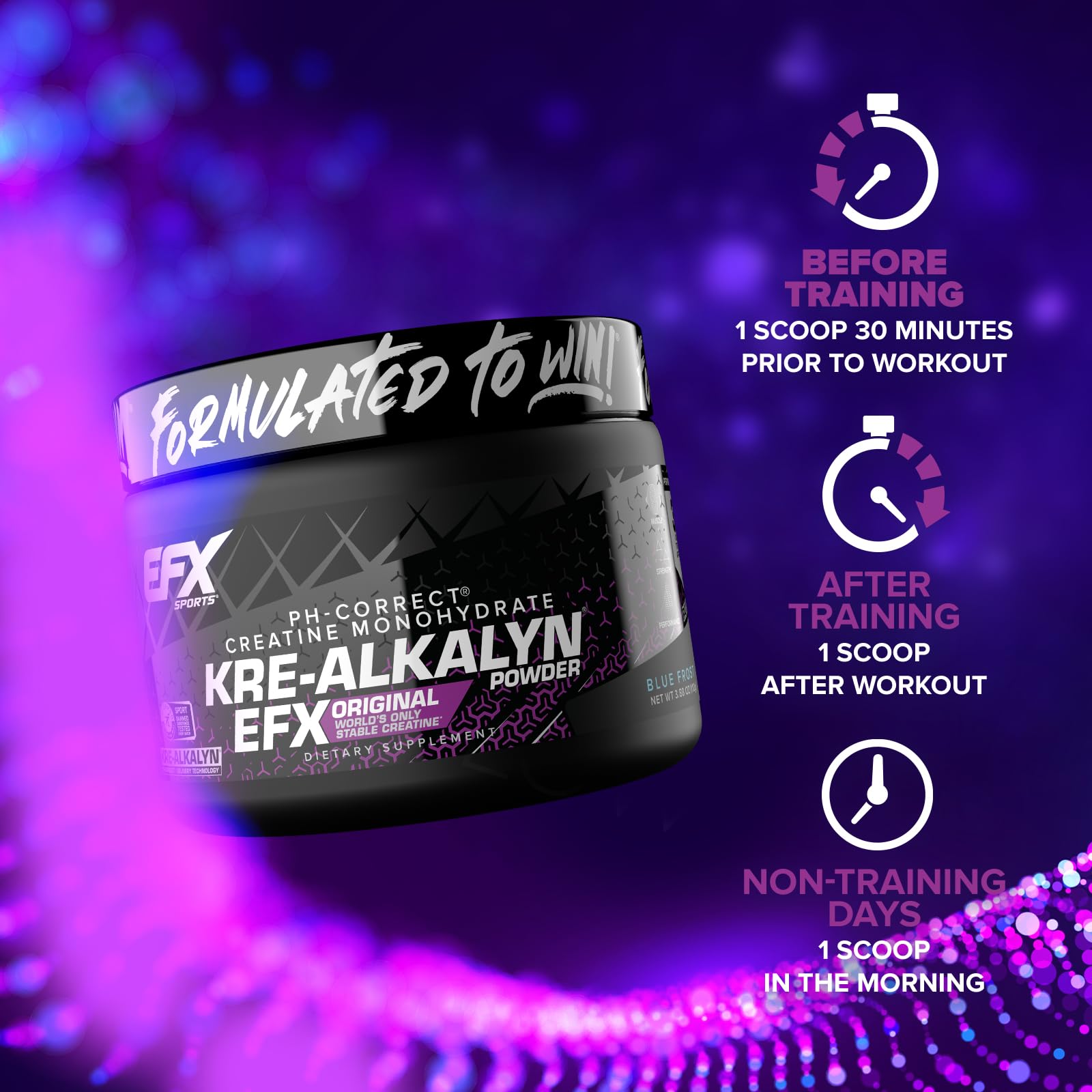EFX Sports Kre-Alkalyn EFX Creatine Monohydrate Powder Supplement - pH Balanced for Strength, Muscle Growth & Performance - 55 Servings Blue Frost - Pre-Workout & Post-Training Recovery Boost