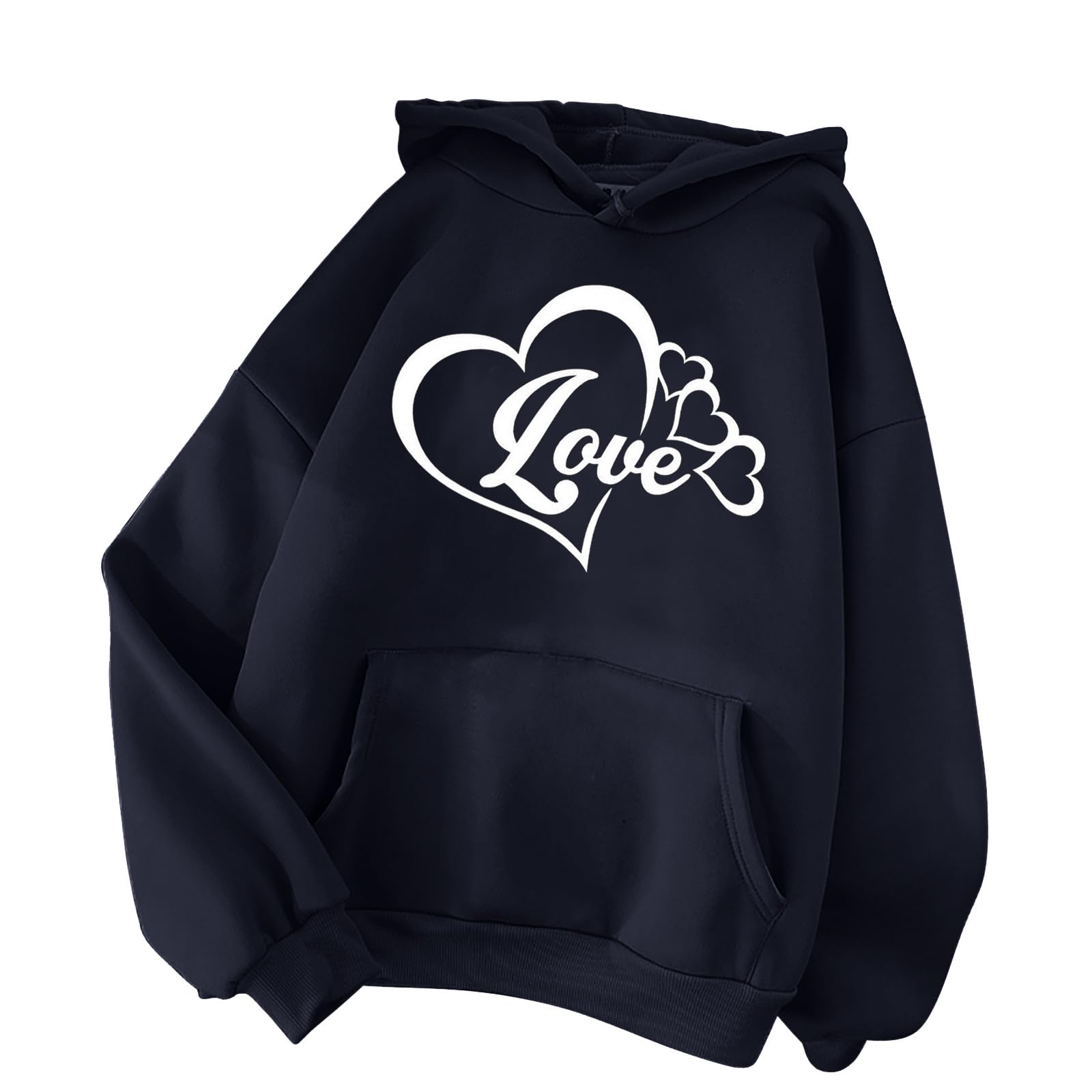 Women's Cute Heart Hoodie Pullover - Casual Long Sleeve Sweatshirt with Kangaroo Pocket for Teen Girls, Perfect for School, Outings, and Cozy Evenings
