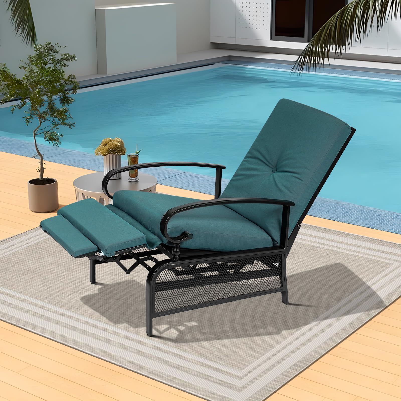 Adjustable Patio Lounge Chair - Outdoor Reclining Chaise with Removable Cushions & Durable Metal Frame - Perfect for Poolside, Backyard, or Beach Relaxation - Blue