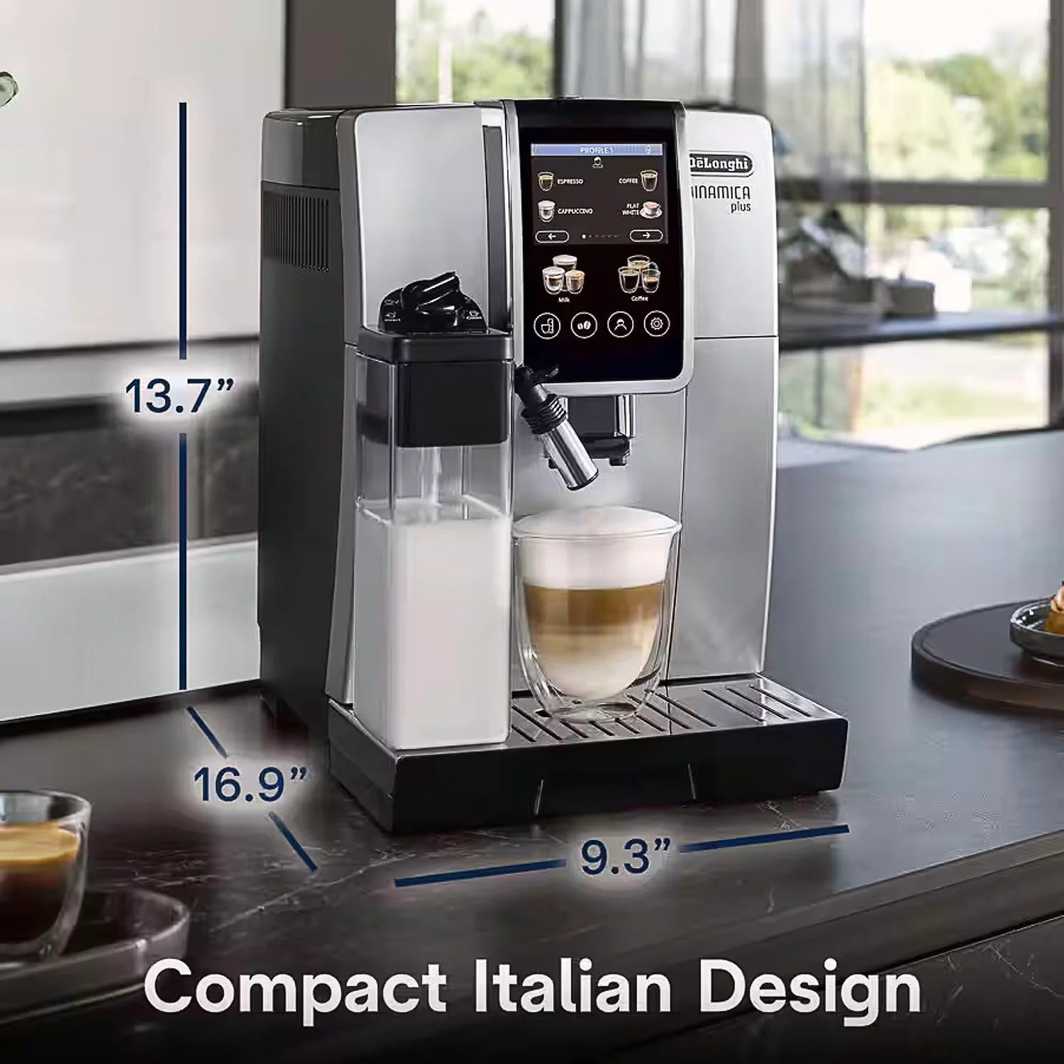 De'Longhi Dinamica Plus Silver Fully Automatic Espresso Coffee Machine - Barista Quality for Home & Office Use