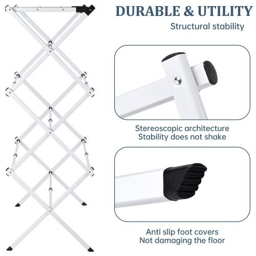 3 Tier Foldable Clothes Drying Rack - Space Saving Expandable Steel Laundry Stand for Small Apartments & Homes | Indoor/Outdoor Garment Organizer for Socks, Underwear & Delicates | SKU: AMETR51