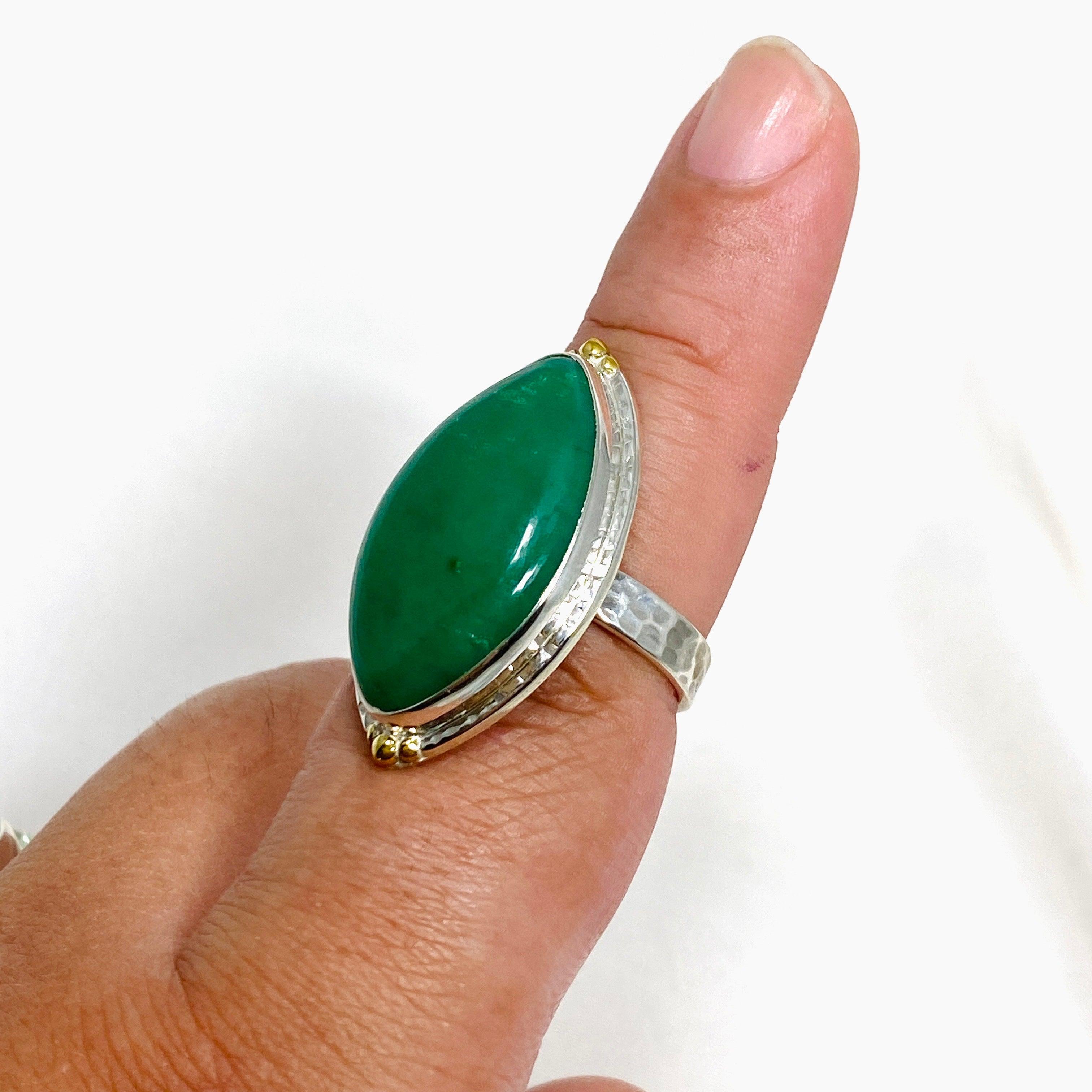 Chrysoprase Marquise Ring in Decorative Setting - Size 9 KRGJ3243 | Elegant Green Gemstone Jewelry for Women, Perfect for Weddings, Parties & Special Occasions