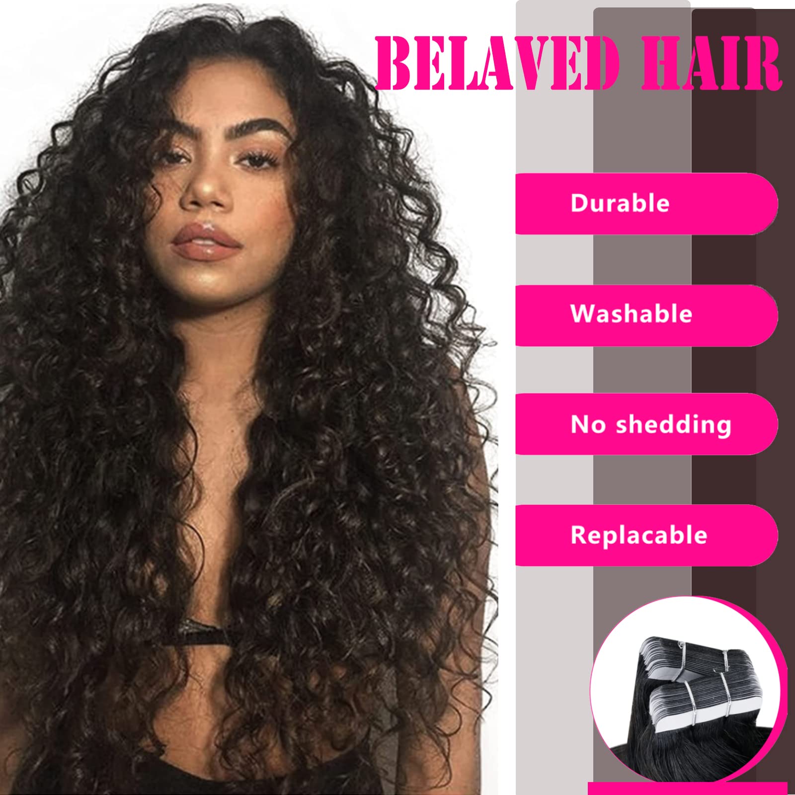Kinky Curly Real Human Hair Tape in Extensions 18inch 20pcs - 100% Brazilian Remy Human Hair for Black Women | Natural Black Tape-in Hair Extensions with Skin Weft (50g) | Perfect for Daily Wear, Special Occasions & Protective Styling