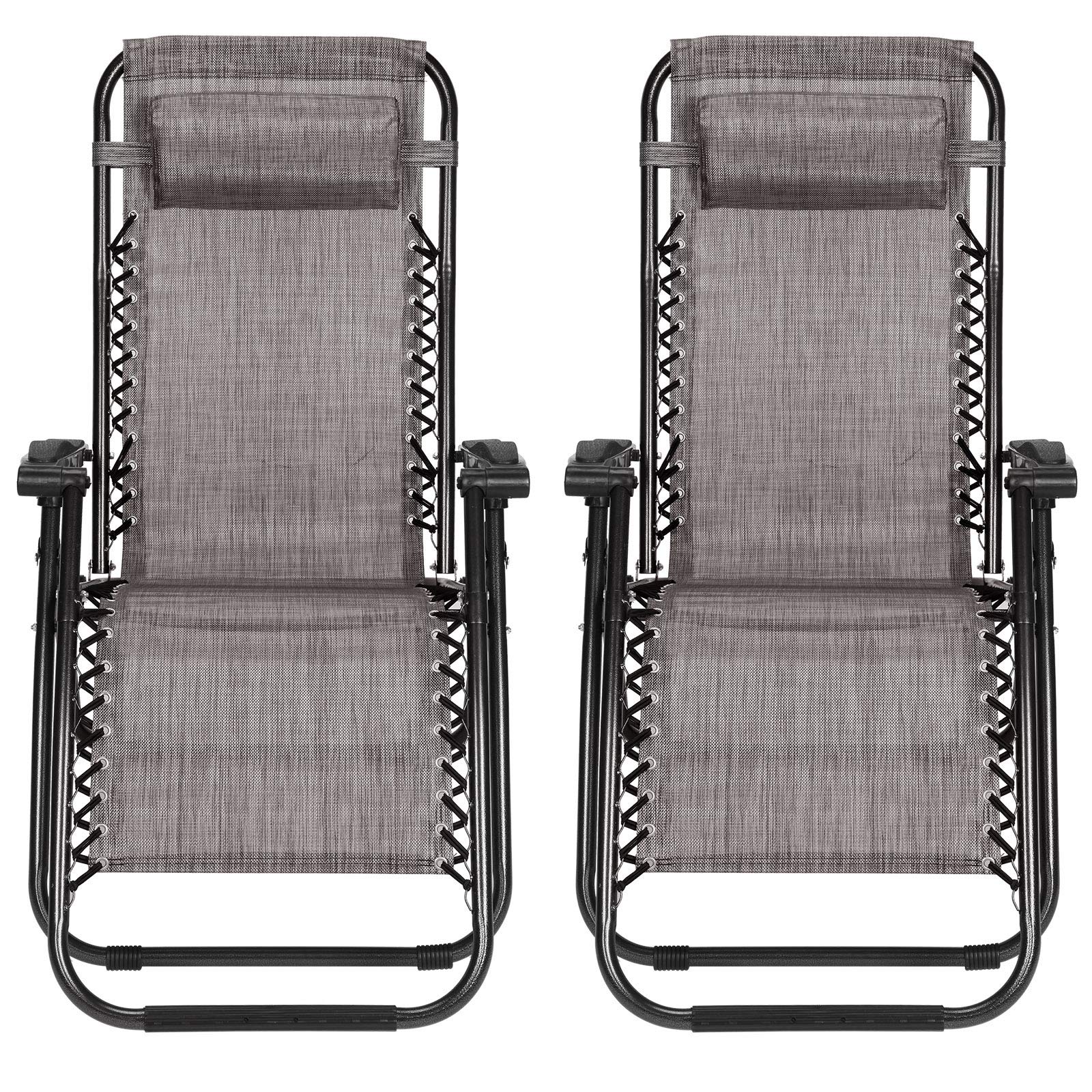Premium Set of 2 Zero Gravity Outdoor Lounge Chairs with Cup Holder & Phone Holder - Adjustable Folding Patio Recliners for Backyard, Poolside & Beach Relaxation
