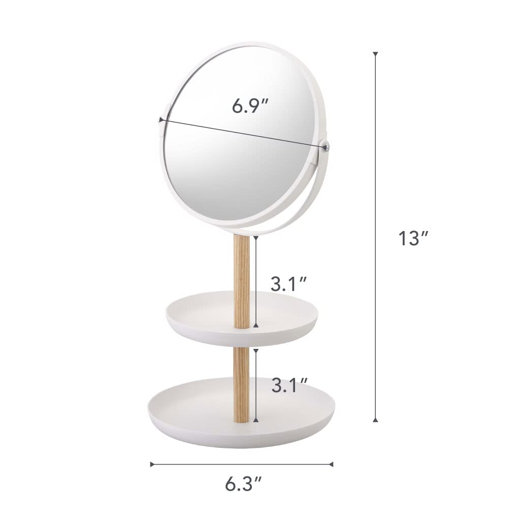 YAMAZAKI Home Tosca Accessory Trays & Mirror - White | Stylish Bathroom & Vanity Organizer for Jewelry, Cosmetics & Essentials
