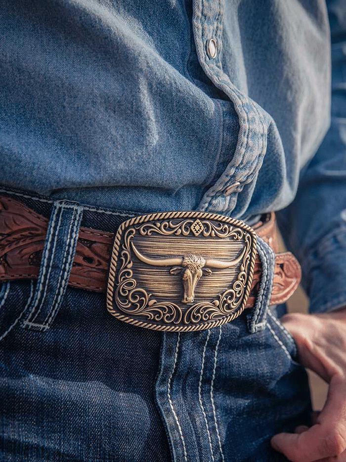 Montana Silversmiths A973C Longhorn Legend Heritage Attitude Belt Buckle - Western Style Bronze Cowboy Buckle for Jeans & Western Wear