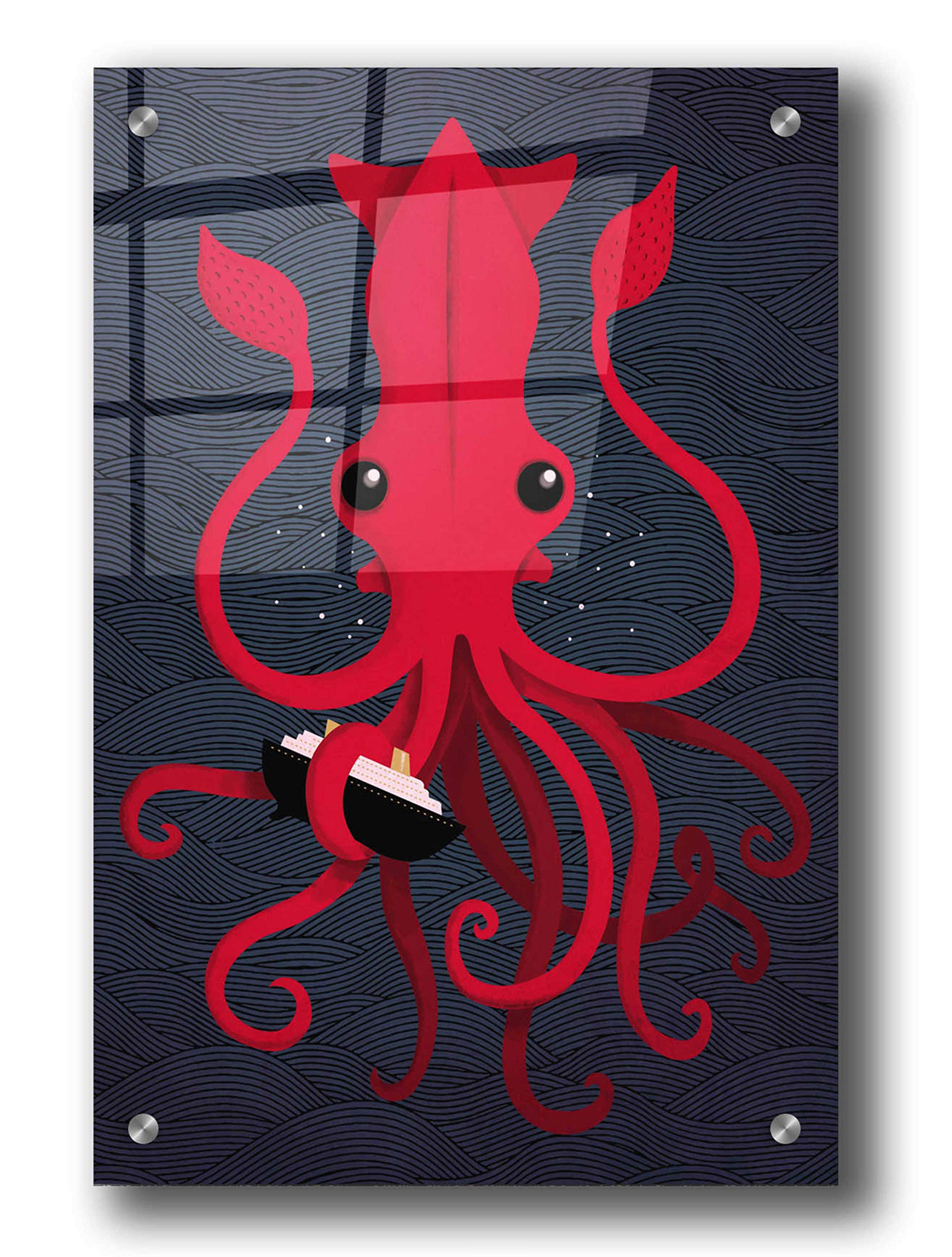 Epic 'Kraken Attack' Acrylic Glass Wall Art by Michael Buxton - 24x36 Inches Modern Ocean Painting for Living Room, Bedroom & Office Decor