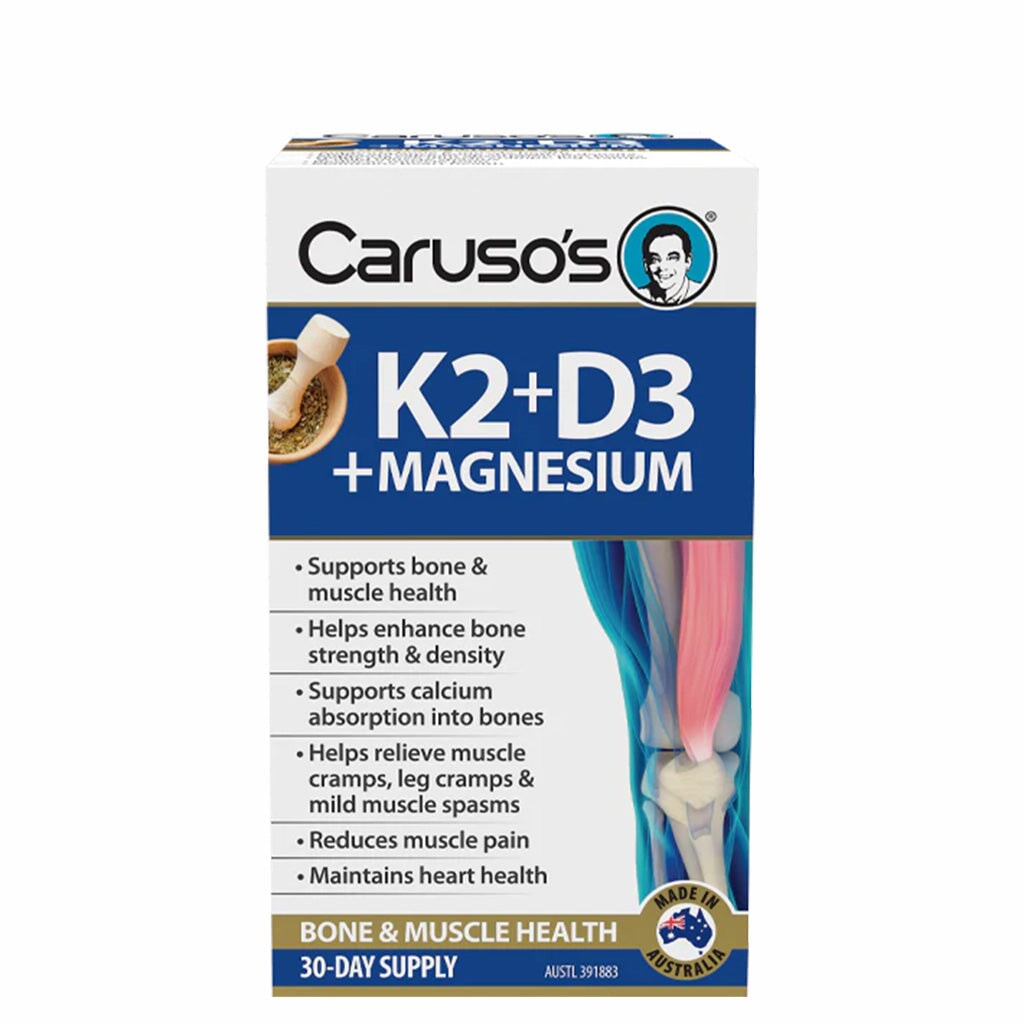 Carusos K2D3 Plus Magnesium Supplement - 30 Day Supply for Bone Health, Heart Support & Muscle Function - Ideal for Daily Wellness & Active Lifestyles