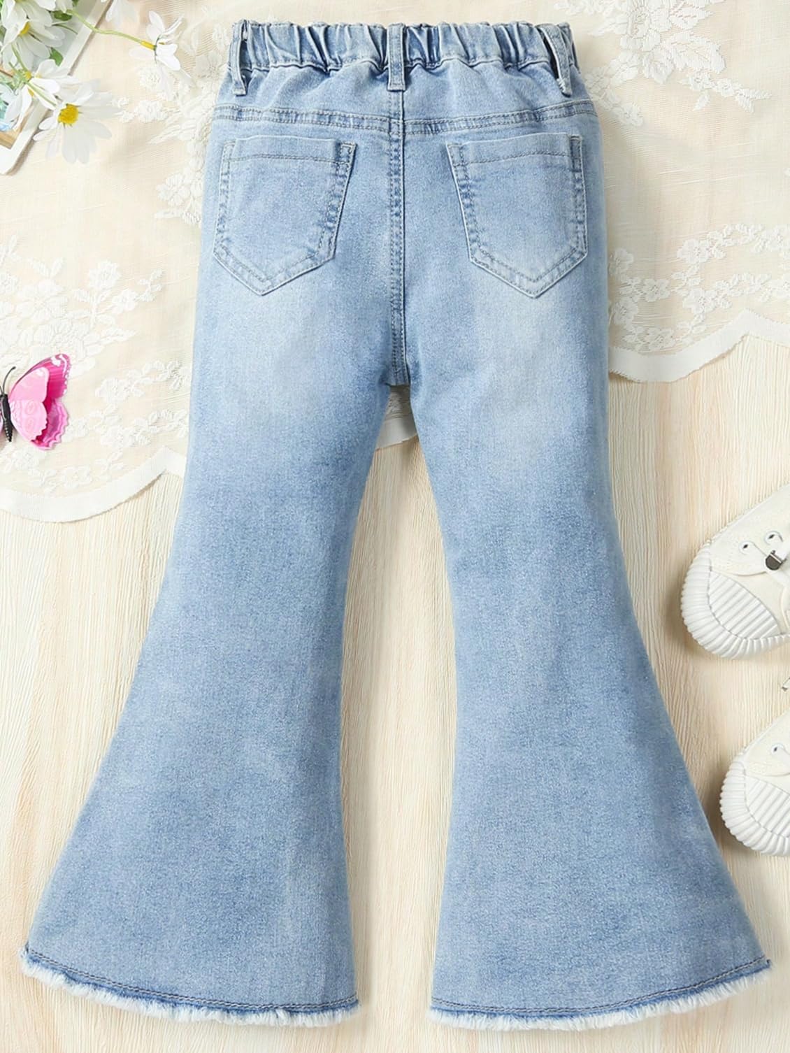 Floerns Girls' Butterfly Print High Waist Ripped Raw Hem Flare Leg Jeans - Trendy Denim Pants for Teens, Casual Outfits & School Wear