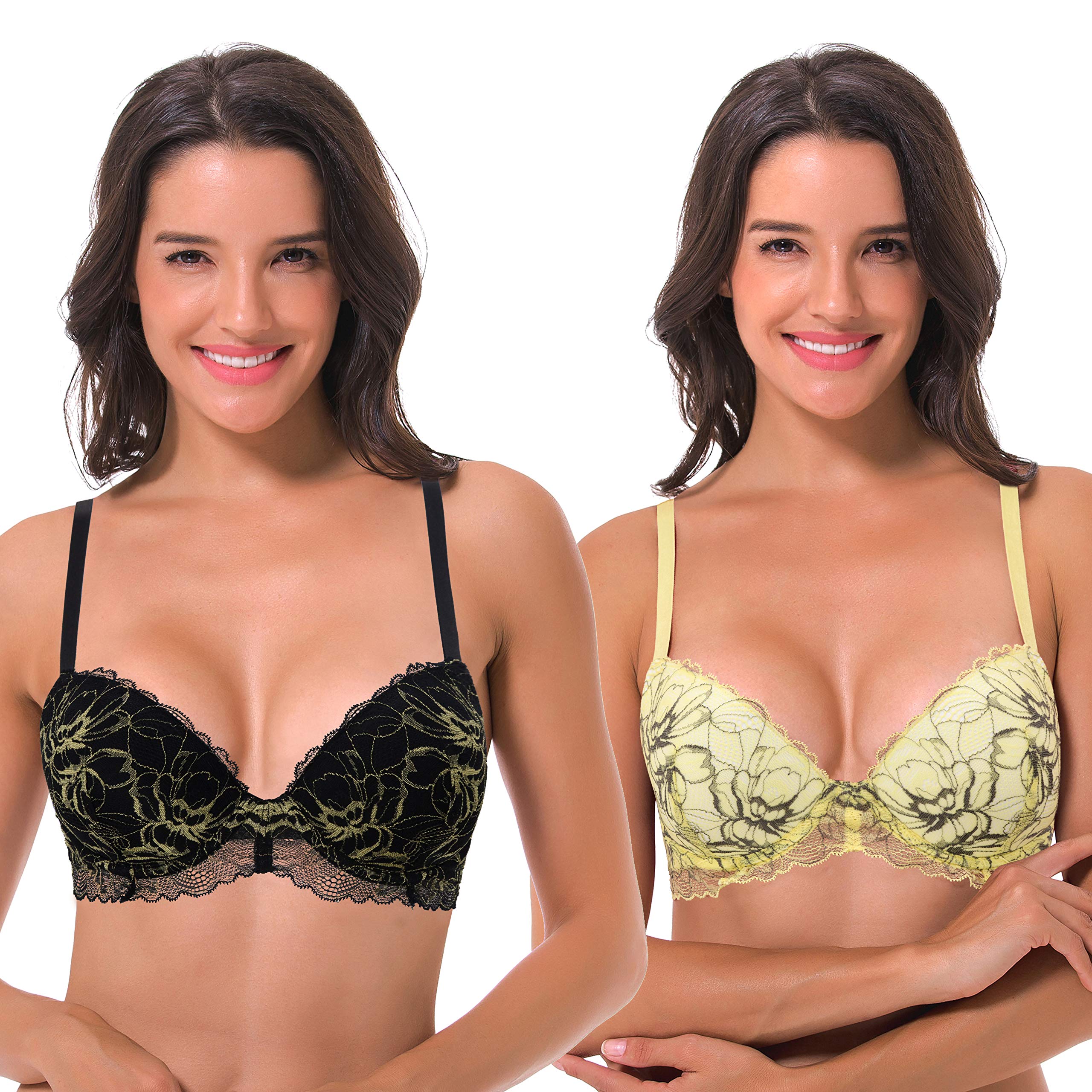 Curve Muse Women's Plus Size Underwire Push Up Bra Lace Lingerie - Adds 1.5 Cup Sizes | Perfect for Date Night, Special Occasions & Everyday Comfort