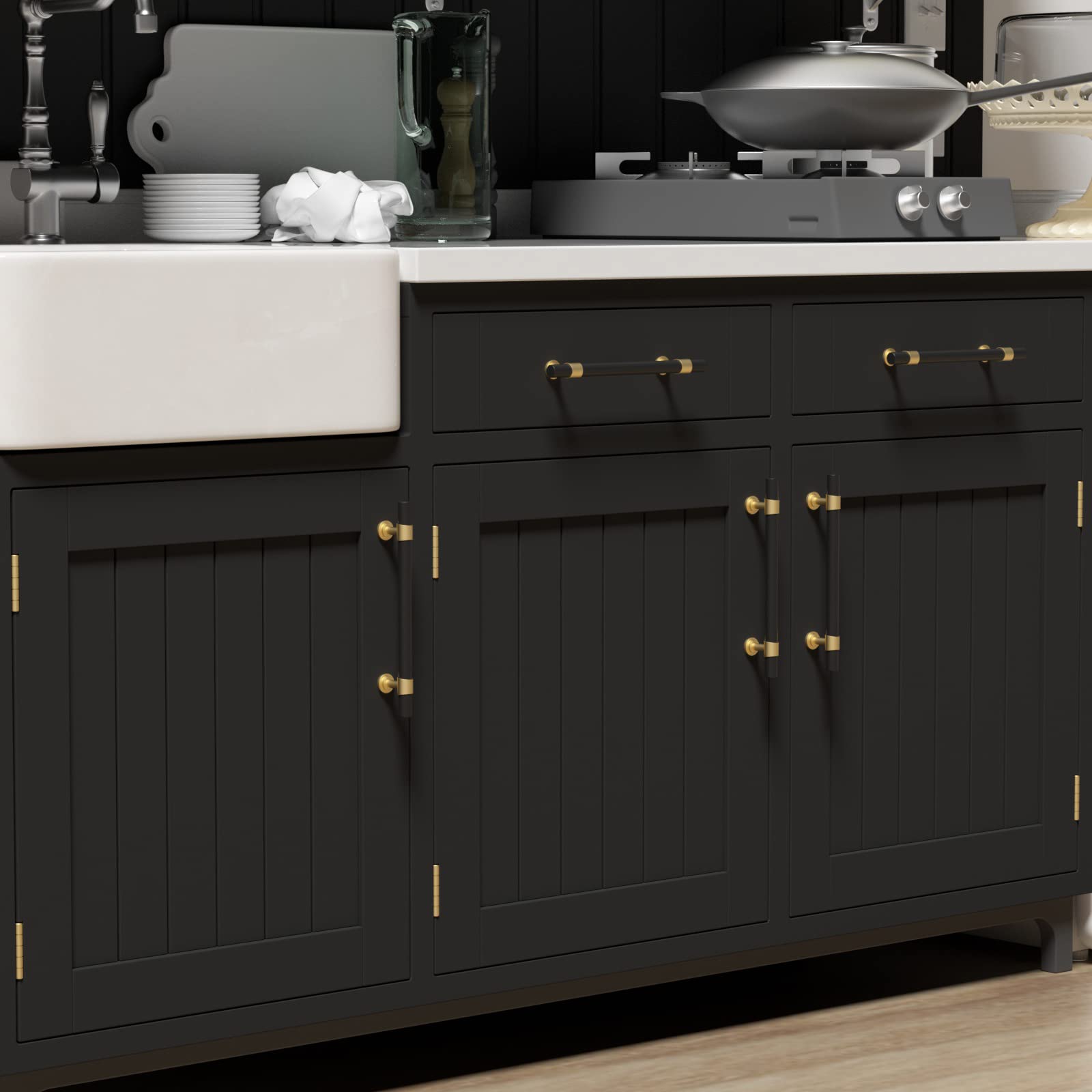 Black & Gold Cabinet Pulls 5 Inch - Modern Zinc Alloy Handles for Kitchen, Bathroom & Dresser