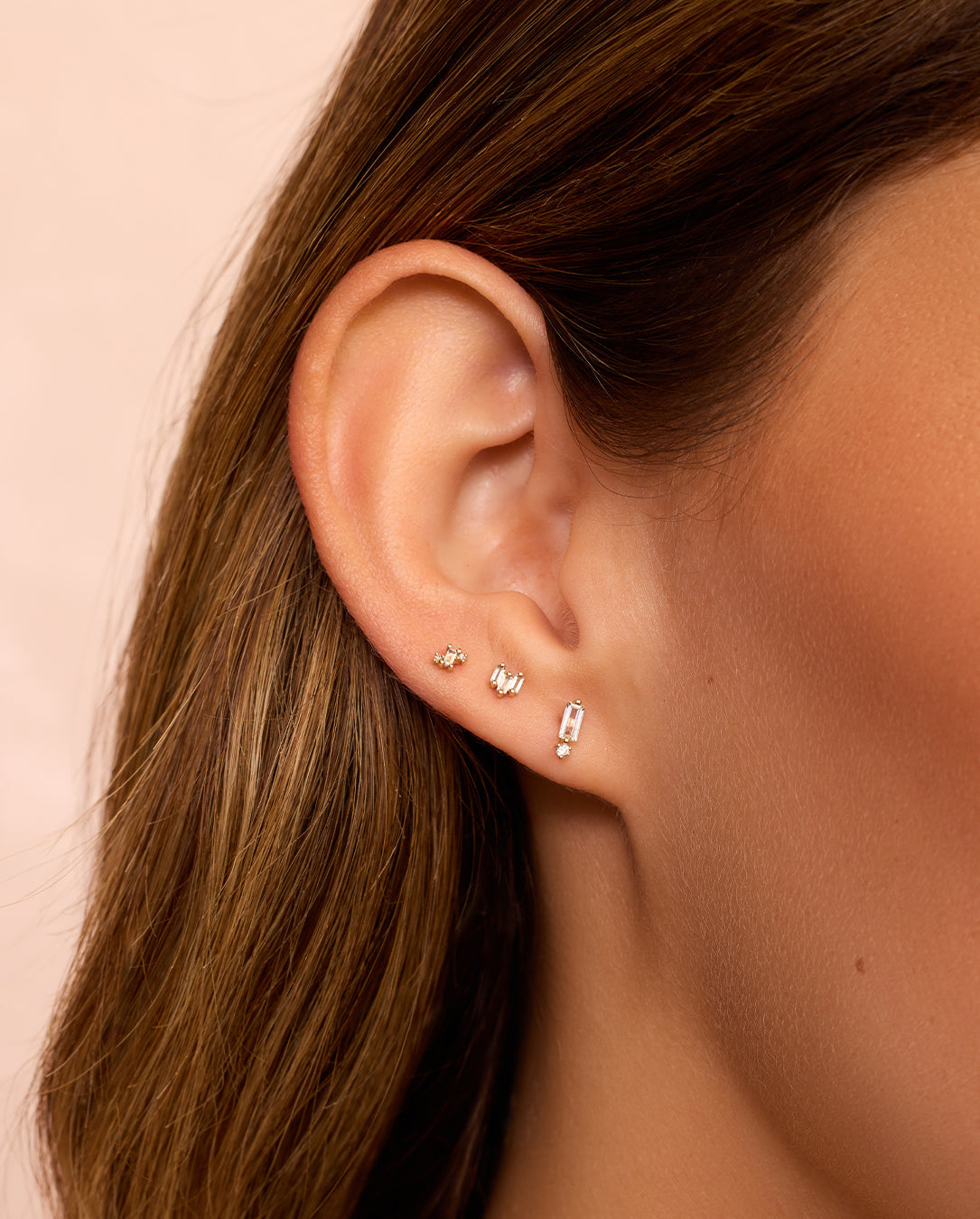White Sapphire Amara Trio Single Stud Earrings for Women - Elegant 14K Gold Plated Studs for Daily Wear, Parties & Special Occasions