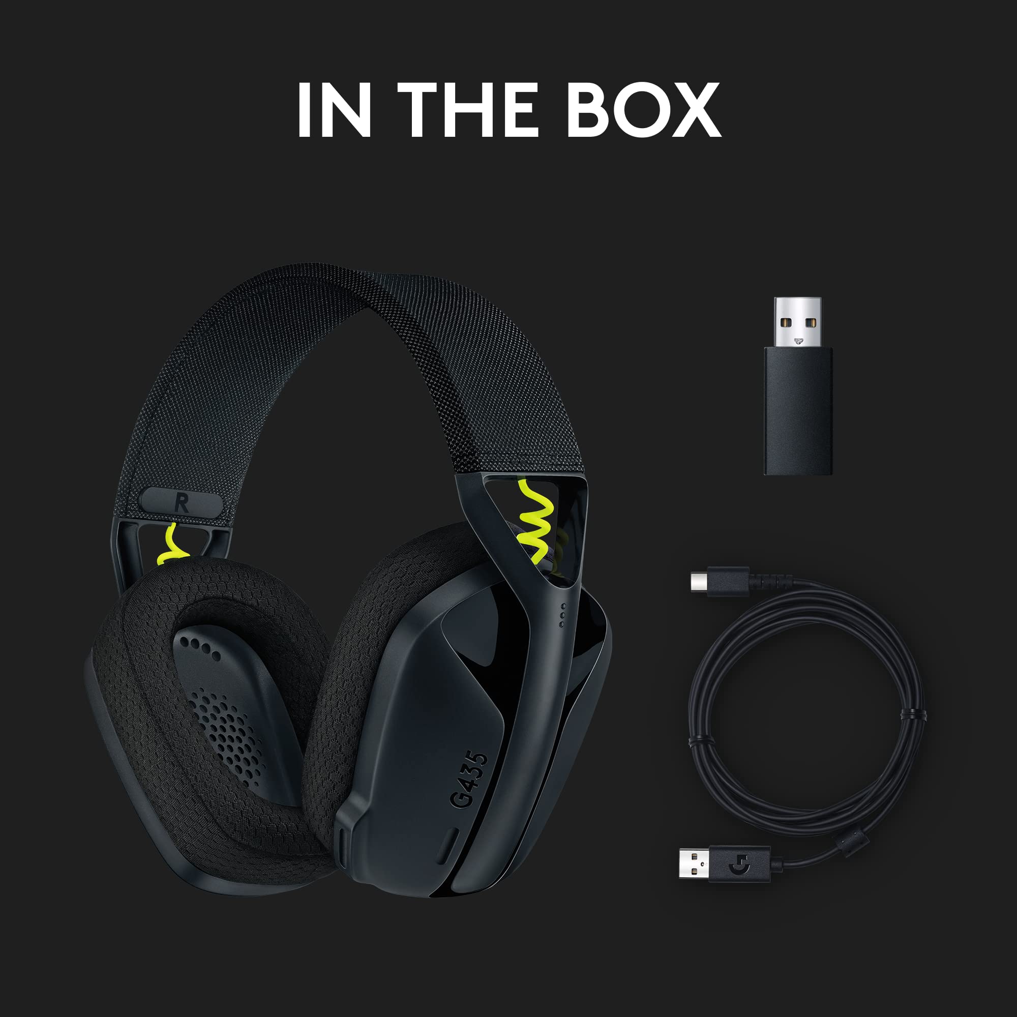 Logitech G435 LIGHTSPEED Wireless Bluetooth Gaming Headset - Lightweight Design, Built-in Dual Microphones, 18-Hour Battery Life, Dolby Atmos Support - Compatible with PC, PS4, PS5, Nintendo Switch & Mobile Devices (Black) - Perfect for Gaming, Streaming & Remote Work