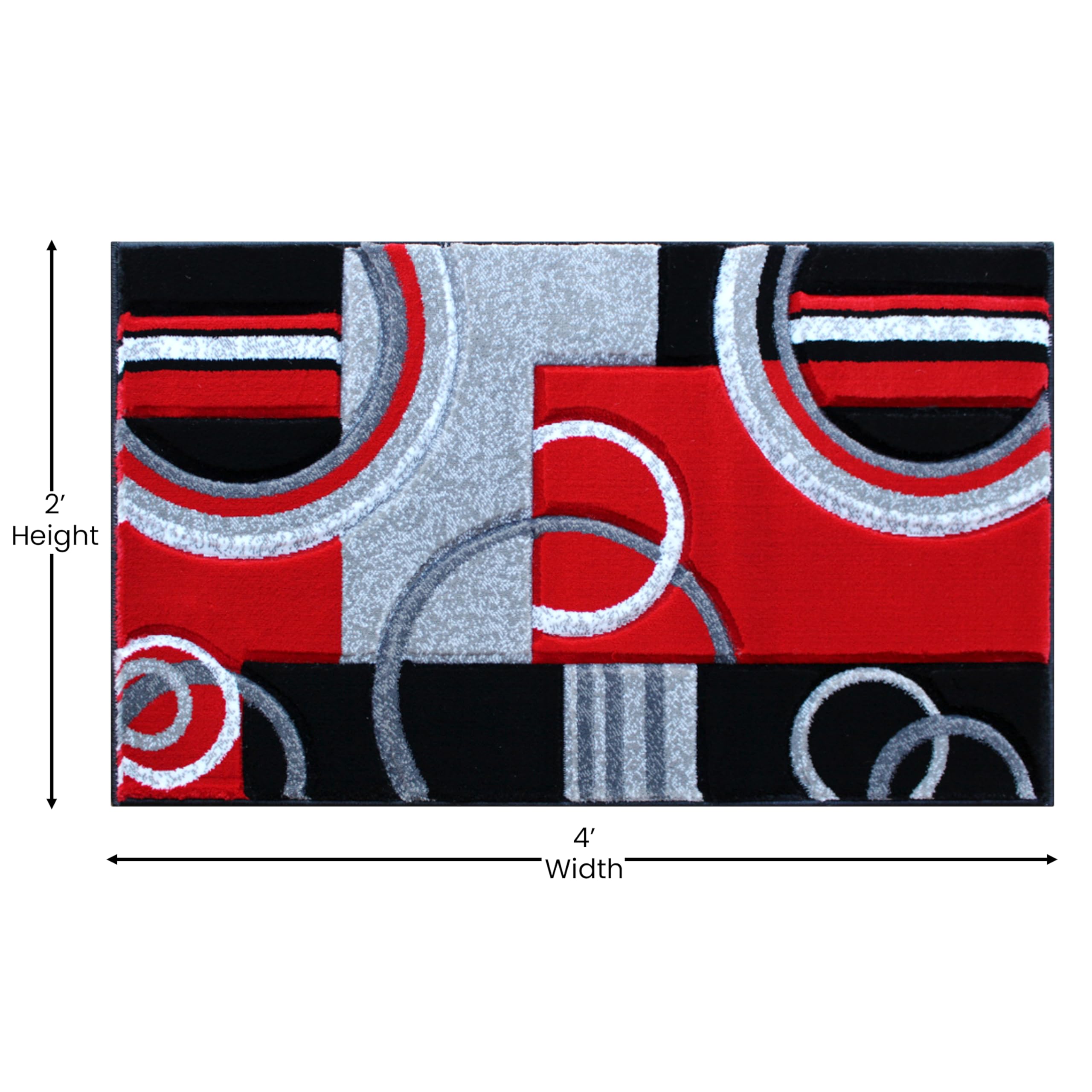 EMMA + OLIVER Modern Geometric Red Accent Rug - 3D Sculpted Olefin Area Rug 2x3 - Stain & Moisture Resistant with Jute Backing - Easy Maintenance - Perfect for Living Room, Bedroom or Office Decor