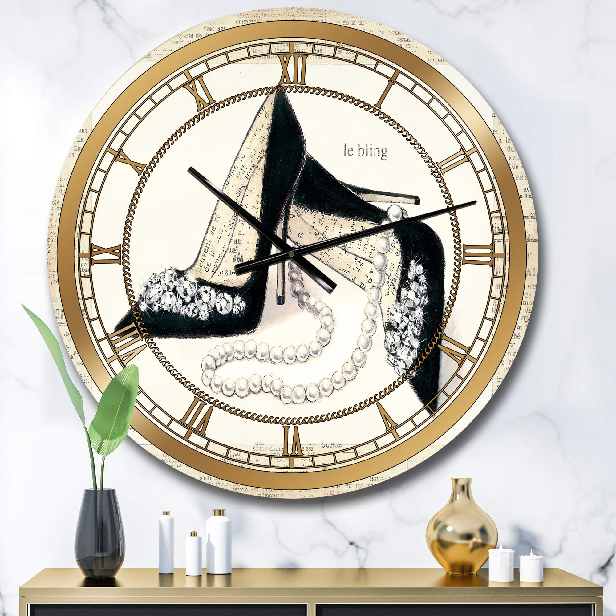 DesignQ Glam Wall Clock 'Chic Glam Closet I' - Large Decorative Wall Clock for Living Room, Bedroom & Office - Elegant Home Decor & Stylish Interior Design Accent
