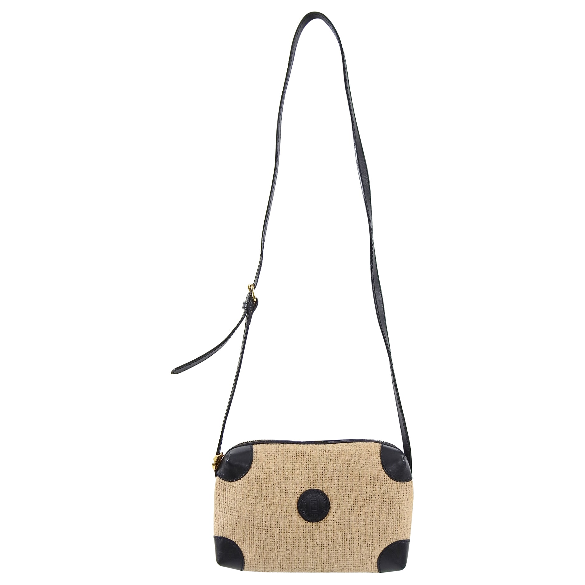 Vintage Fendi 1990's Small Leather & Toile Crossbody Bag - Perfect for Everyday Use, Travel & Fashion Accessories