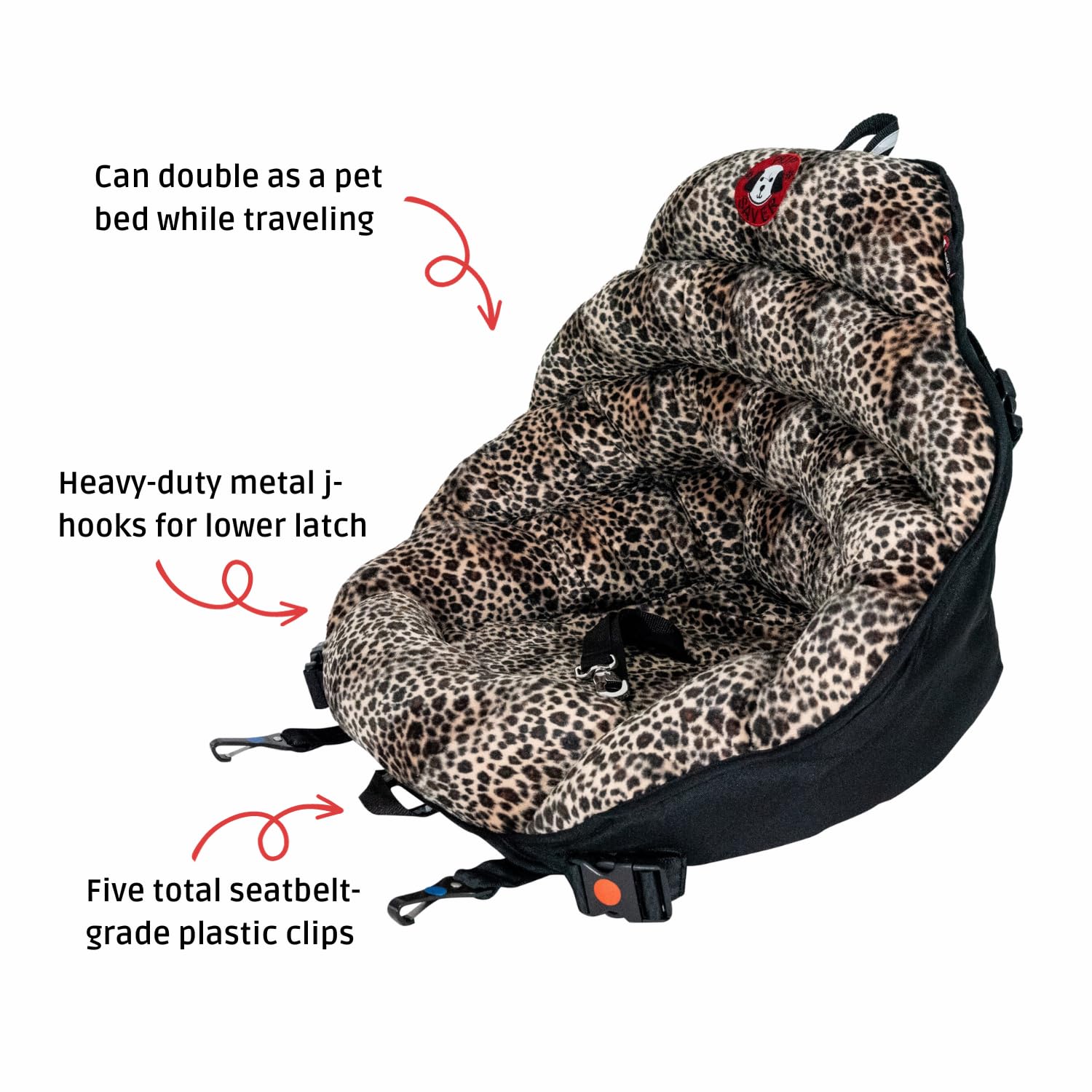 PupSaver Dog Car Seat for Small & Medium Dogs | Travel Booster Pet Seat with Seat Belt Harness | Crash-Tested Safety Dog Bed for Cars | Up to 30lbs | Leopard Print with Black Trim | Perfect for Road Trips & Daily Commutes