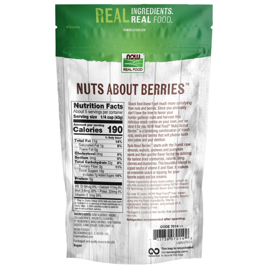 NOW Real Food Nuts About Berries - Premium Dried Fruit & Nut Mix with Antioxidants - Healthy Snack for Hiking, Office & On-the-Go Lifestyle