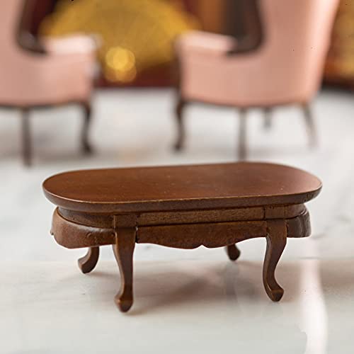 Factory Direct Craft Walnut Victorian Oval Coffee Table - Miniature Dollhouse Furniture for Victorian Style Home Decor & DIY Miniature Projects