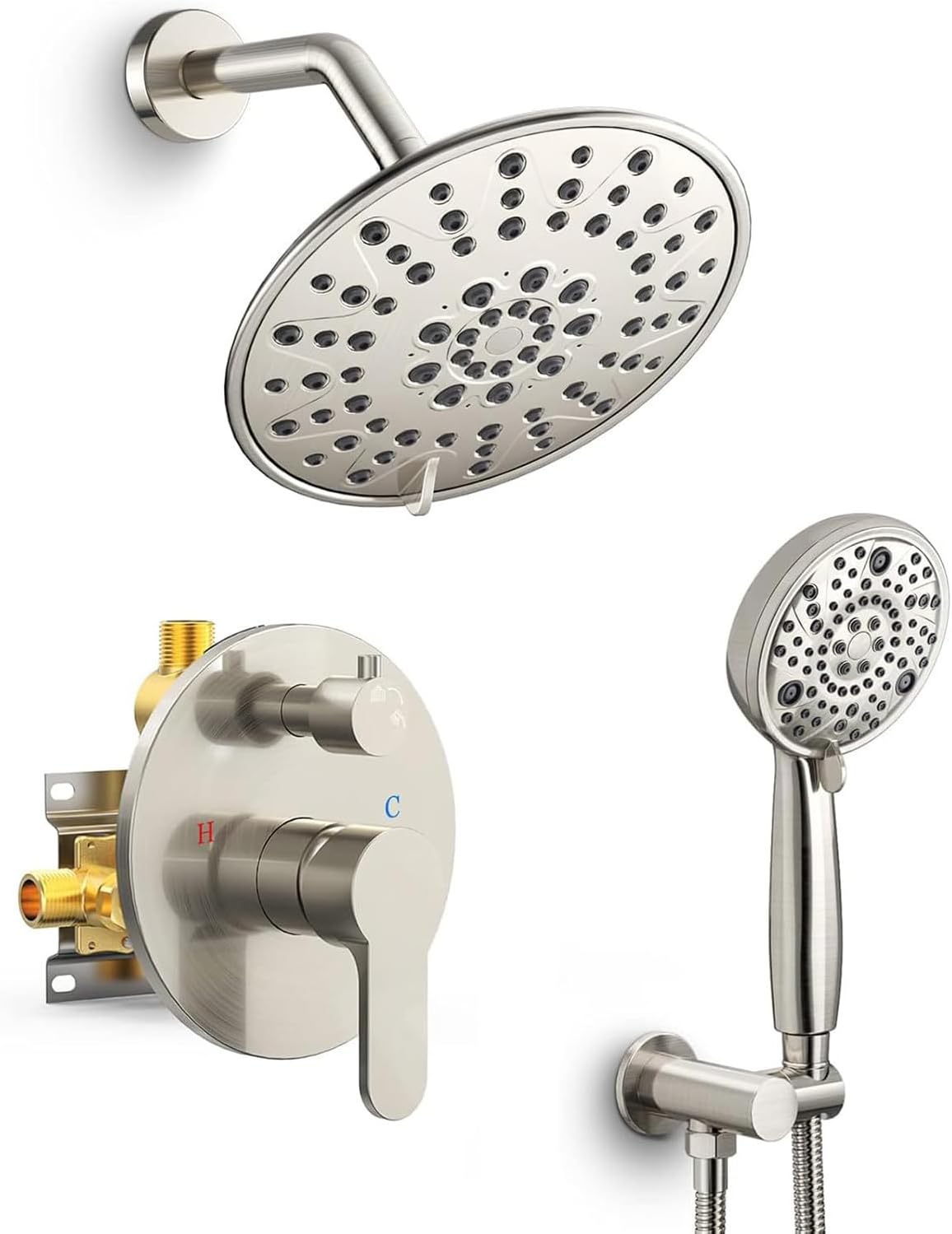 SR SUN RISE 8/10/12/16 Inch High Pressure Shower Head System with Handheld Shower & Valve - Adjustable Spray Modes for Bathroom, Spa & Pet Washing