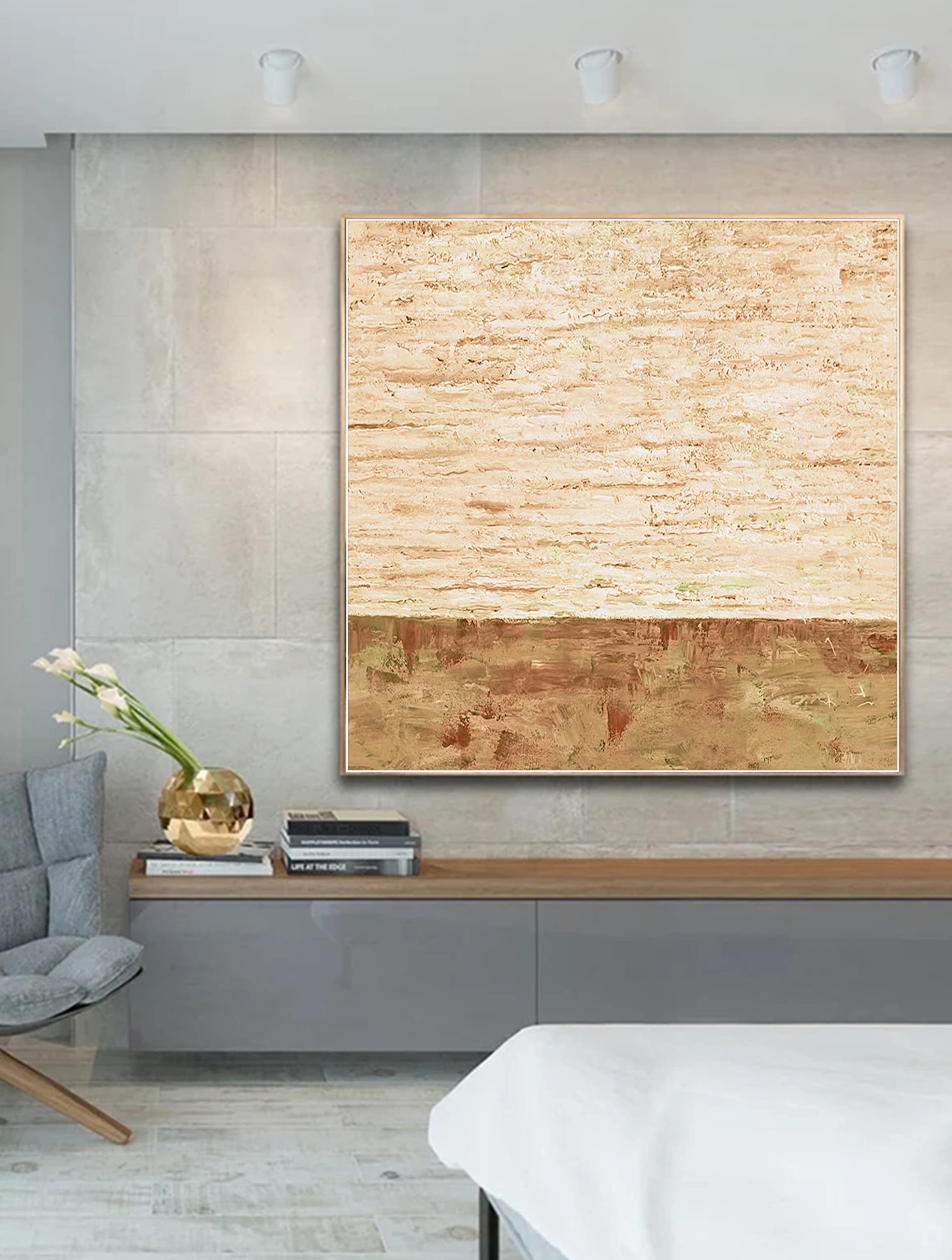 Modern Abstract Painting - Original Canvas Wall Art in Gray, White, Yellow & Brown - Contemporary Unique Home Decor for Living Room, Bedroom & Office