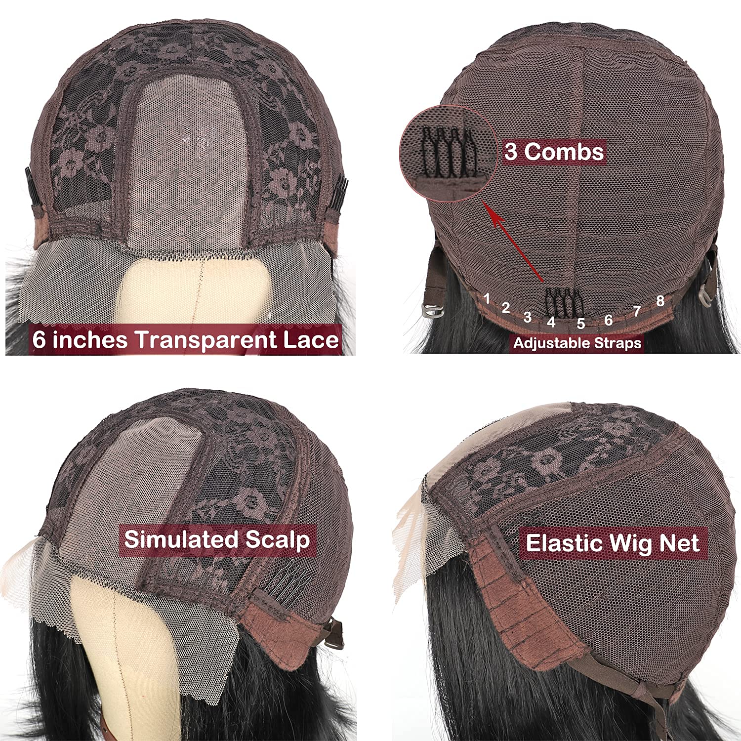 PORSMEER 24 Inch Long Black Lace Front Wig - Heat Resistant Synthetic Hair for Women, Natural Looking Straight Wig with Middle Parting | Perfect for Cosplay, Daily Wear & Special Occasions