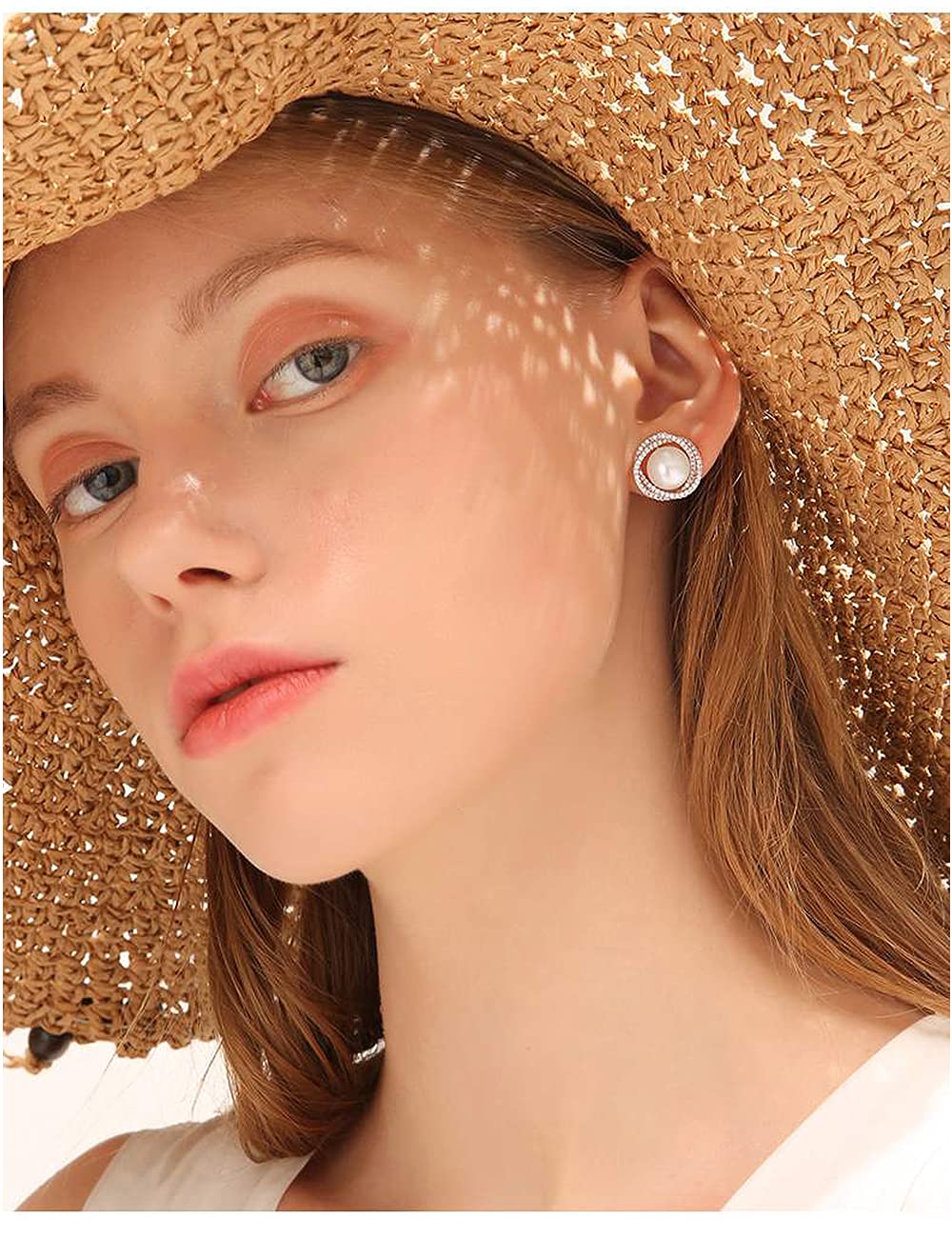 Elegant White Pearl Stud Earrings for Women - Cultured Freshwater Pearls with CZ Pave Setting | Perfect for Weddings, Parties & Everyday Wear