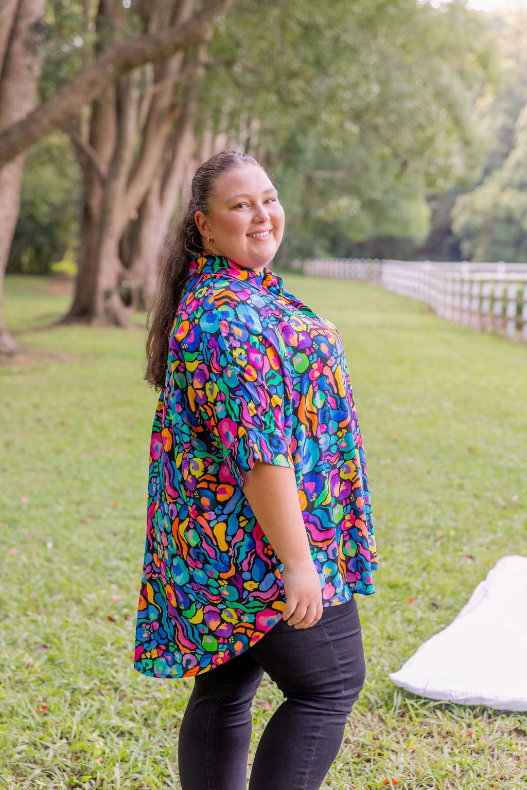 Kasey Rainbow Tammin Shirt - Stylish African Print Women's Top for Casual Wear & Summer Outfits