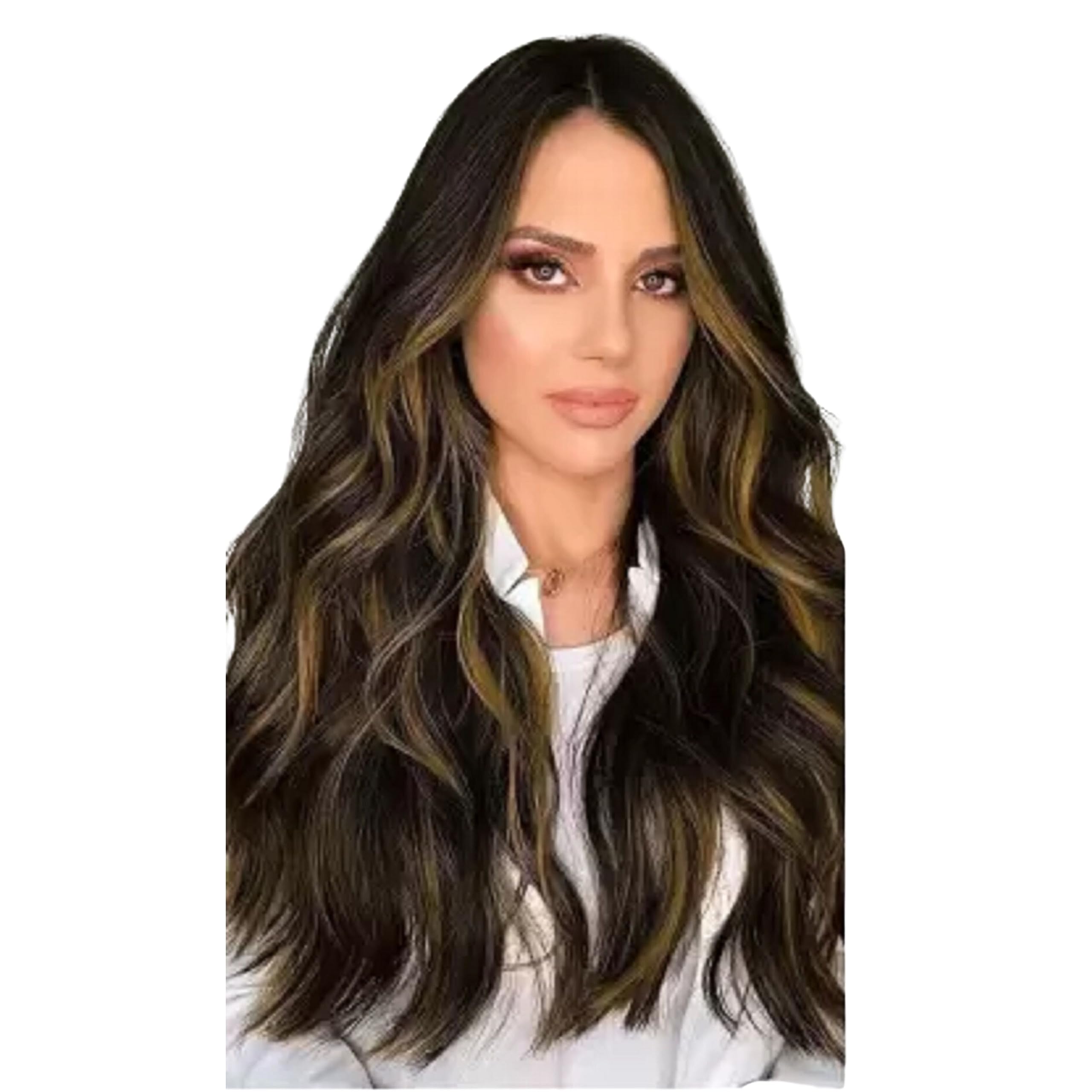 5 Clip 24 Inch Natural Brown Curly/Wavy Hair Extensions with Golden Highlights for Women - Long Human Hair Weave for Daily Wear & Special Occasions