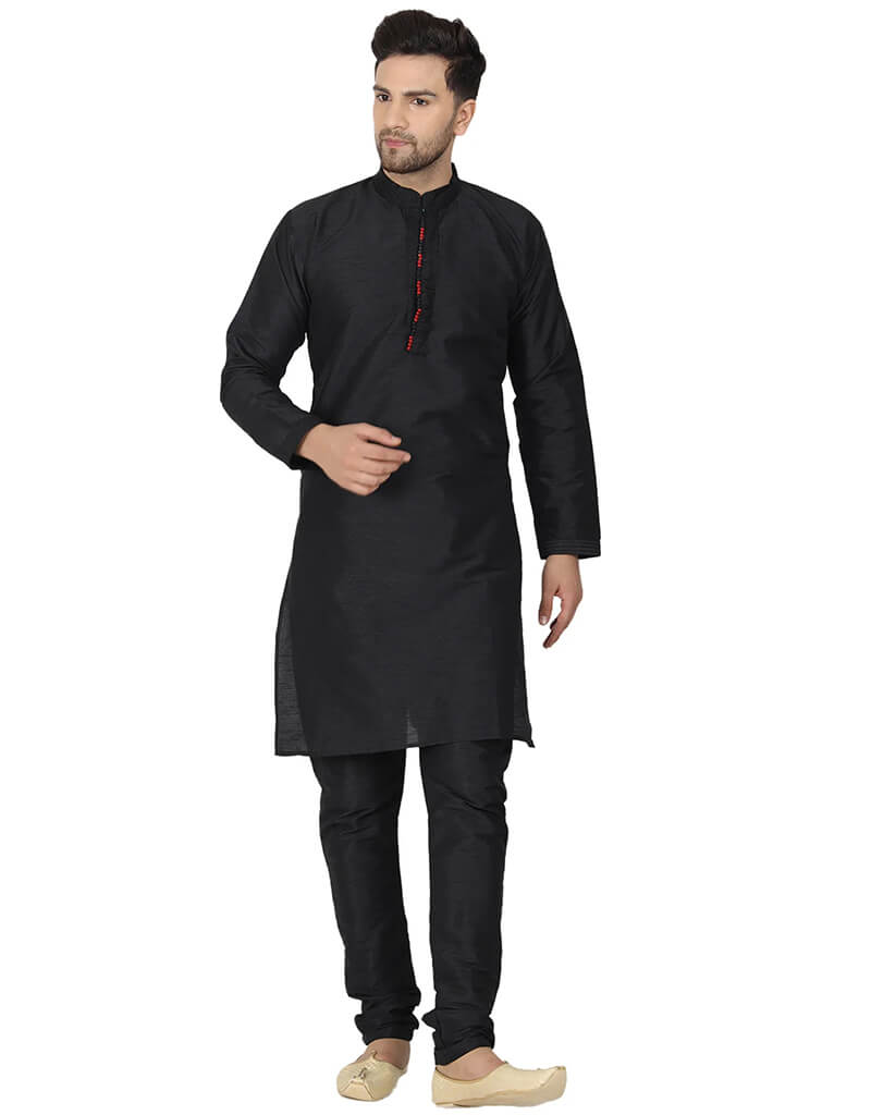 Black Kurta Dhupion Silk Chudidaar - Elegant Indian Traditional Outfit for Women | Perfect for Festivals, Weddings & Special Occasions