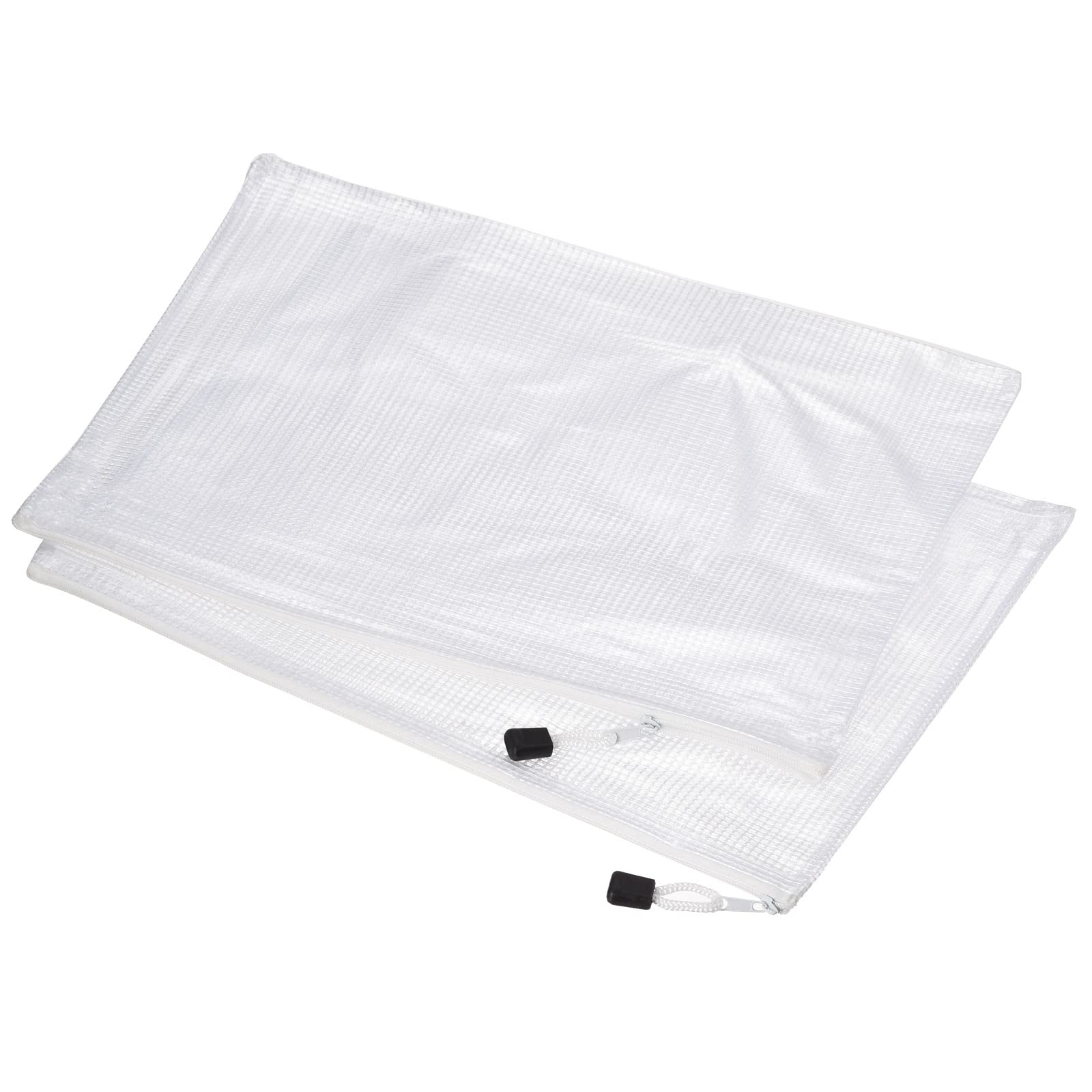 MECCANIXITY A3 Size Mesh Zipper Bags - 3 Pack White Plastic Document Folders with Secure Zipper for Office, School & Travel Organization | Waterproof File Pouches for Papers, Receipts & Important Documents
