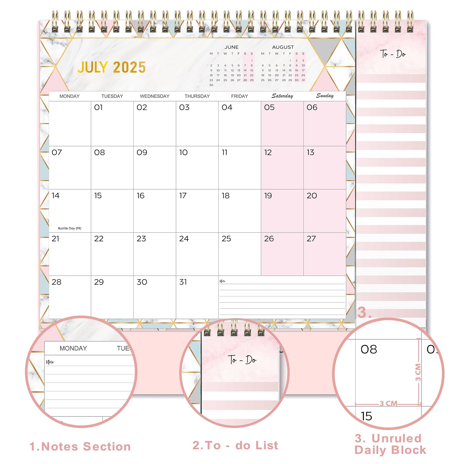 2025 Desk Calendar with To-Do List | Jan-Dec 12-Month Planner (26.7x21.8x7.8cm) | Pink Office Organizer for Home, School & Work Productivity
