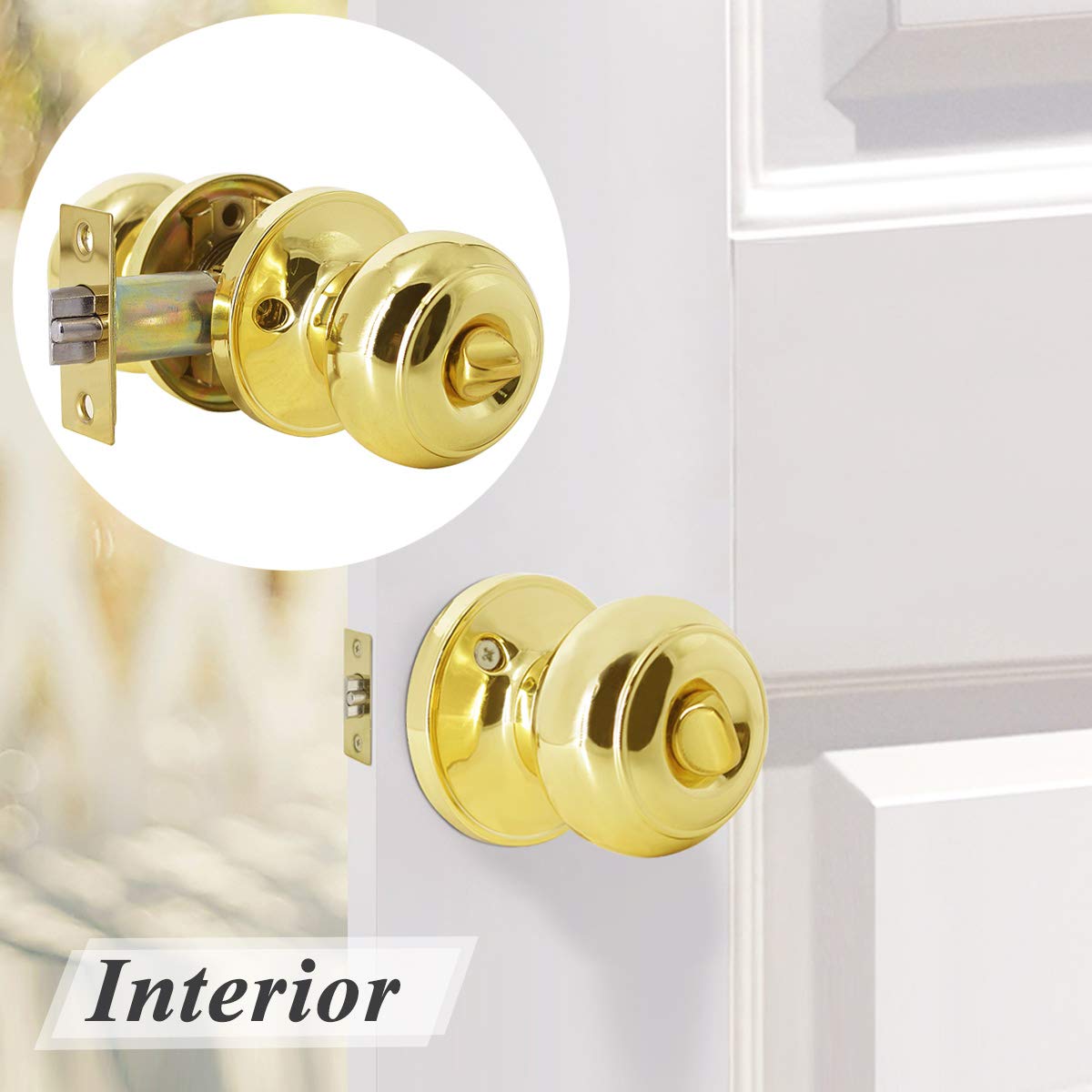 Probrico Keyed Entry Door Knob with Lock - Polished Brass Flat Ball Design for Exterior & Interior Doors (Front/Back) - Secure Home & Office Entry - 1 Pack - Perfect for Residential Homes, Apartments, and Commercial Buildings