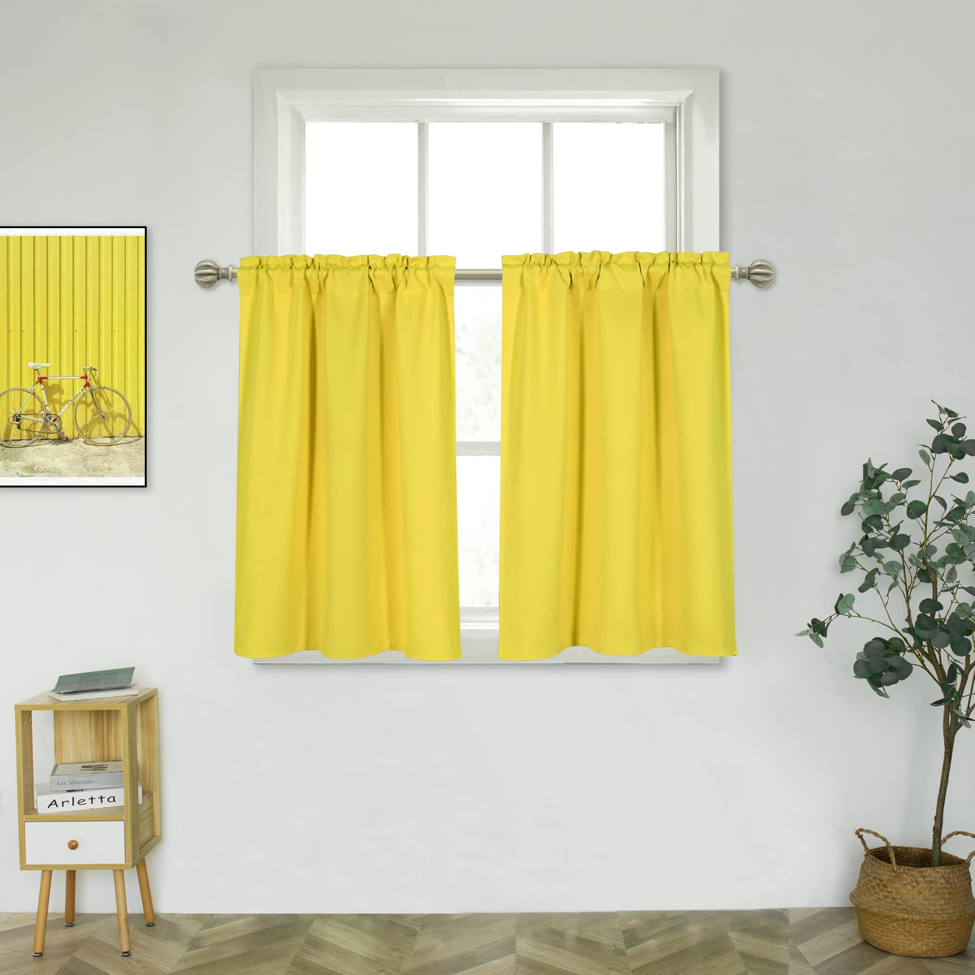 45 Inch Yellow Room Darkening Thermal Insulated Curtains - 2 Panels Set for Small/Narrow Windows (W29 x L45 Inch) - Perfect for Living Room, Bedroom & Home Decor - Bright Yellow Blackout Curtains for Light Control & Energy Efficiency