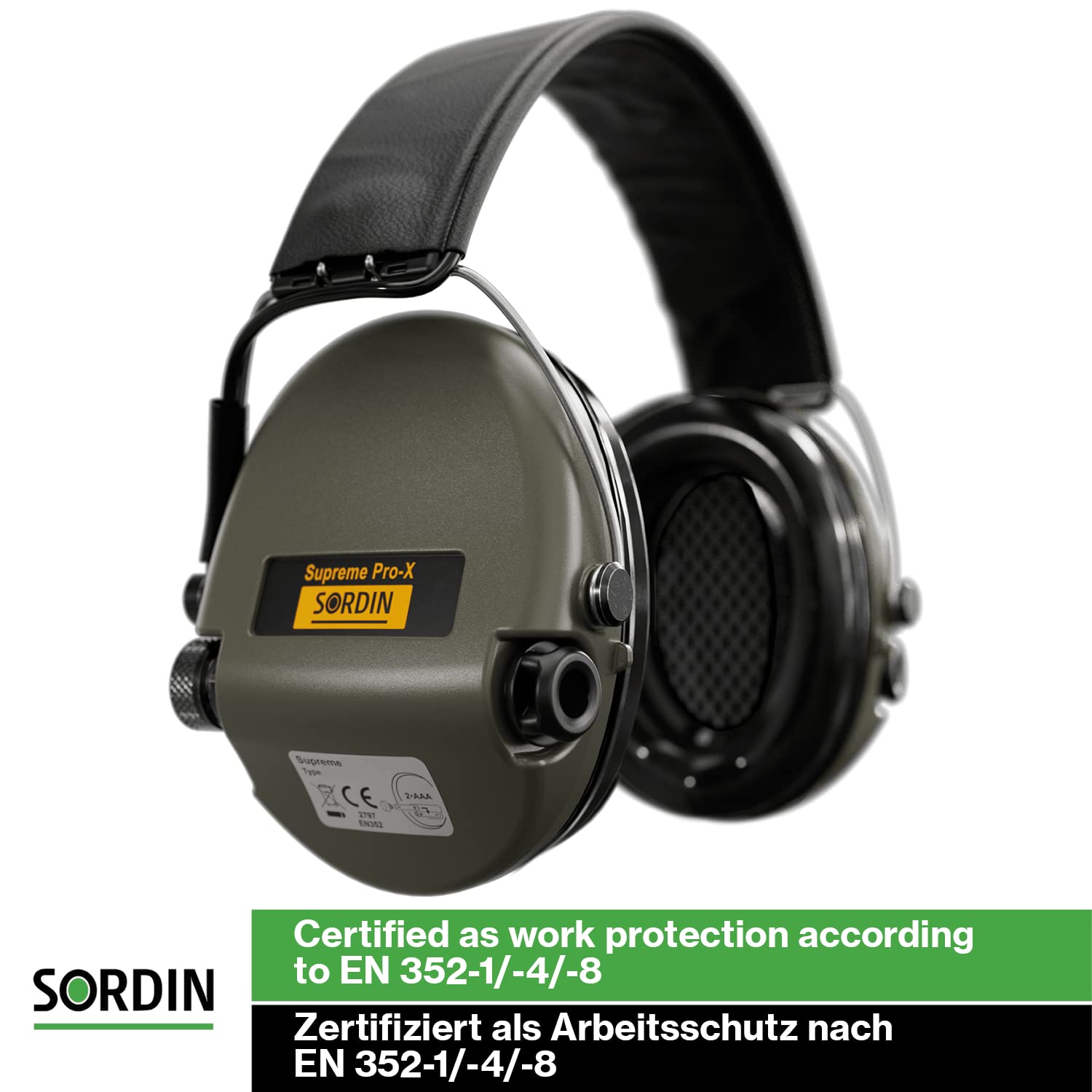 Sordin Supreme Pro-X Electronic Ear Muffs for Hunting & Shooting - Active Noise Reduction with Leather Headband & Gel Cushions - Perfect for Shooting Ranges, Hunting Trips & Outdoor Sports