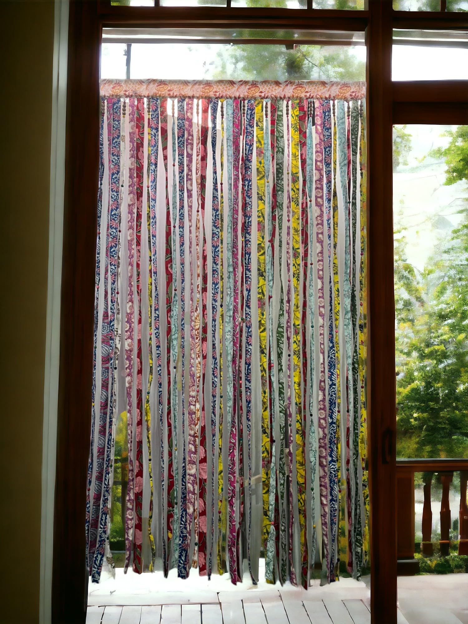 Bohemian Hippie Curtains for Doorway - Multicolor Boho Rod Pocket Door Curtains 84
