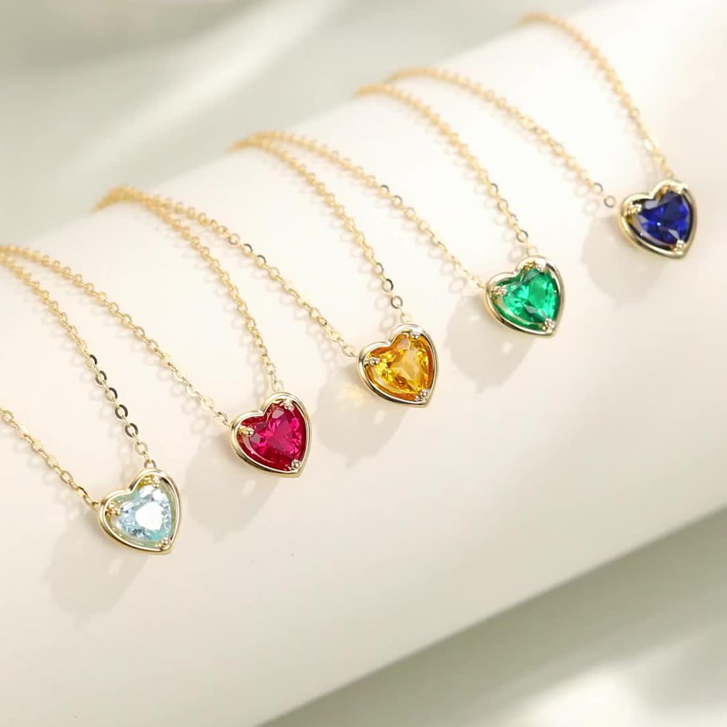 14K Solid Gold Gemstone Necklace - Small Heart Shape Birthstone Solitaire Pendant for Women | 16+2 Inch Adjustable Chain | Fine Jewelry Birthday Gift for Her, Valentine's Day, Anniversary & Special Occasions