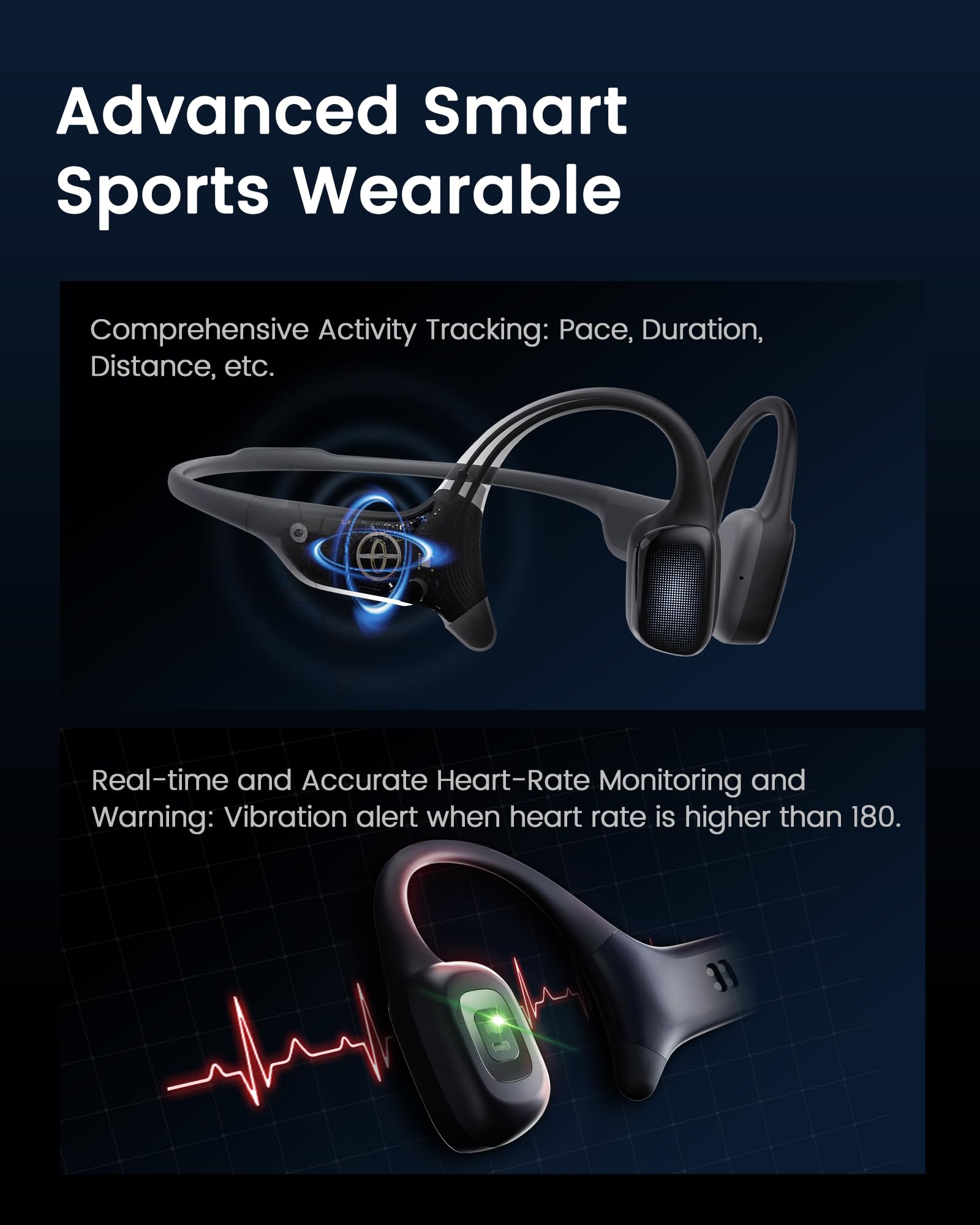 HaptiFit Terra Advanced Smart Sports Wearable - Open Ear Bluetooth Bone Conduction Headphones with Mic & 32GB MP3 Storage, IPX8 Waterproof Wireless Earphones for Running, Swimming, Cycling & Gym Workouts - Grey (Perfect for Outdoor Activities & Fitness Enthusiasts)