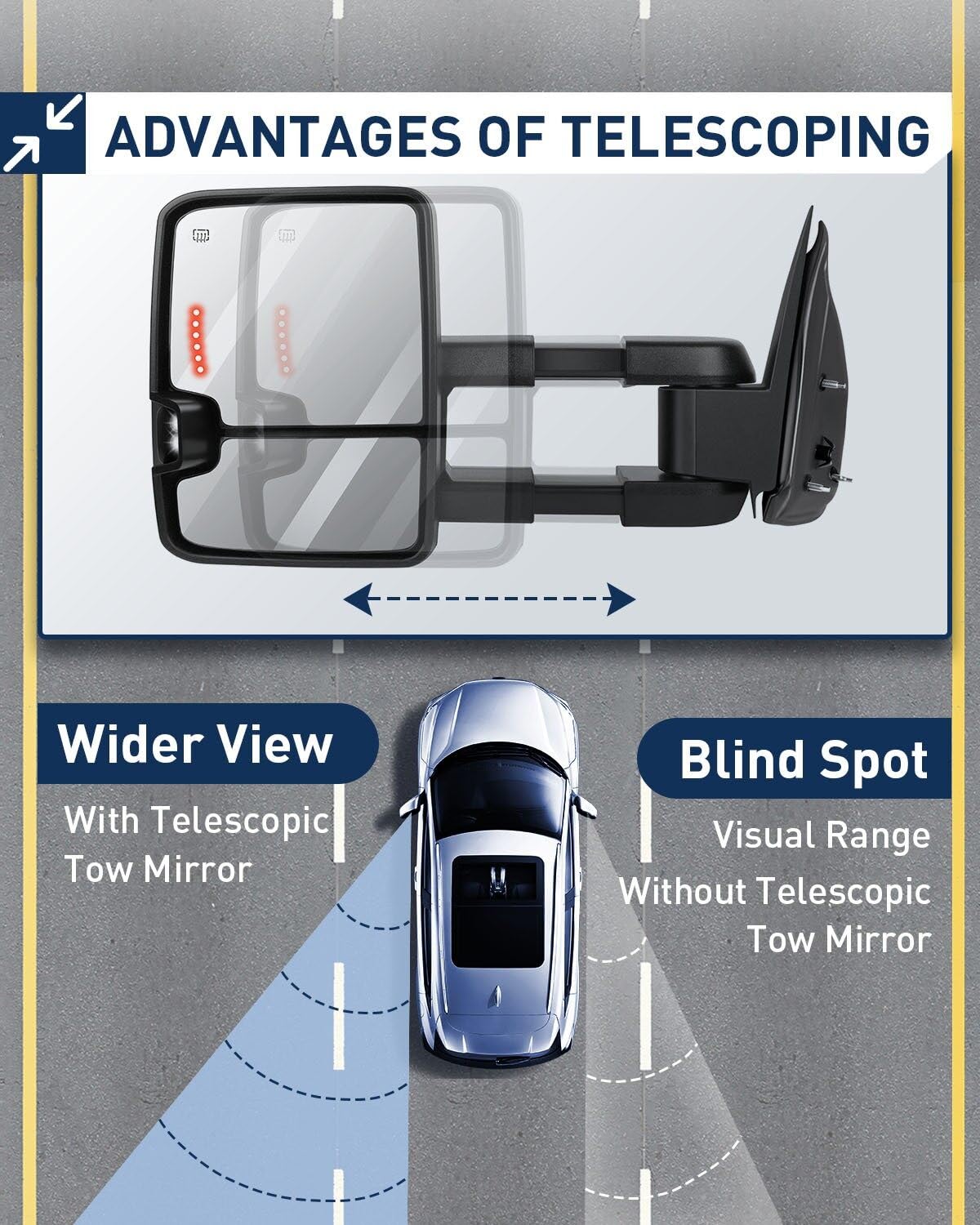 ECCPP Power Heated Towing Mirrors with LED Turn Signal & Running Lights - Compatible with 2003-2006 Chevy Silverado & GMC Sierra Pickup - Left/Right Side Chrome Housing (Perfect for Towing, Camping & Off-Road Adventures)